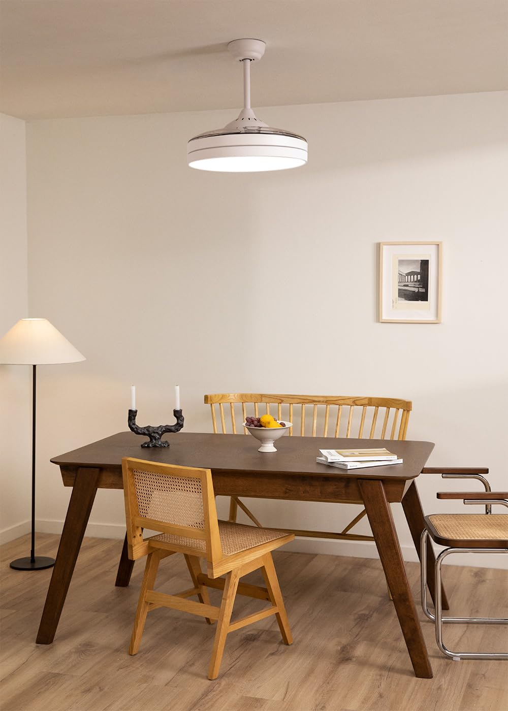 CREATE /WIND CLEAR/Ventilador de techo Blanco/Con luz, con Wifi / 6 velocidades, Cuchilla retráctil, Silencioso, Temporizador programable