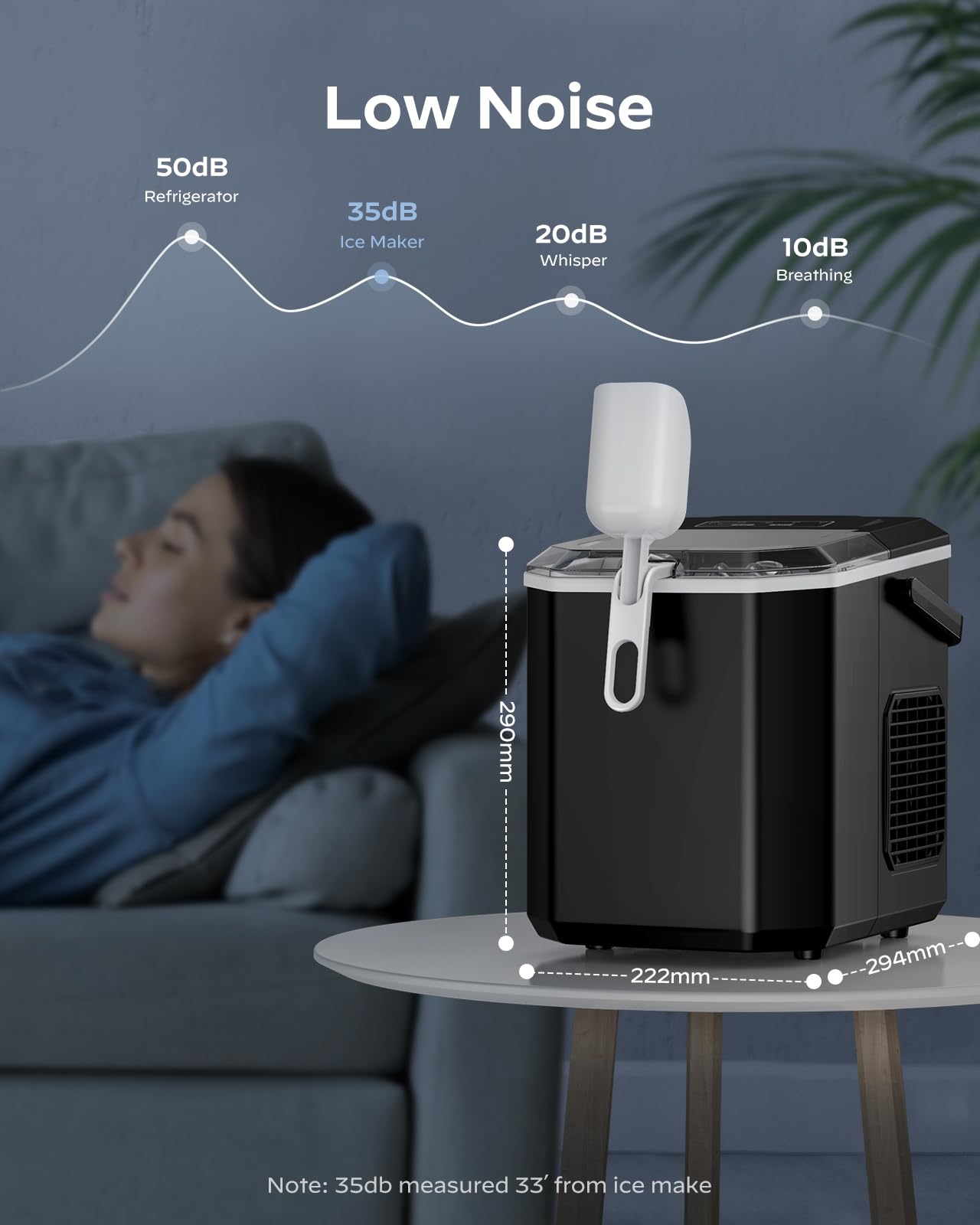 Silonn Máquina de hielo para encimera, máquina de hielo portátil con asa de transporte, máquina de hielo autolimpiable con cesta y pala, 9 cubos en 6 minutos, 26 libras por día