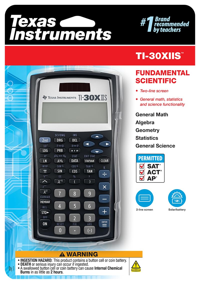 Texas Instruments TI-30 X IIS Pocket Scientific Black Calculator – Calculators (Pocket, Scientific, 11 Digits, 2 lines, battery/Solar, Black)