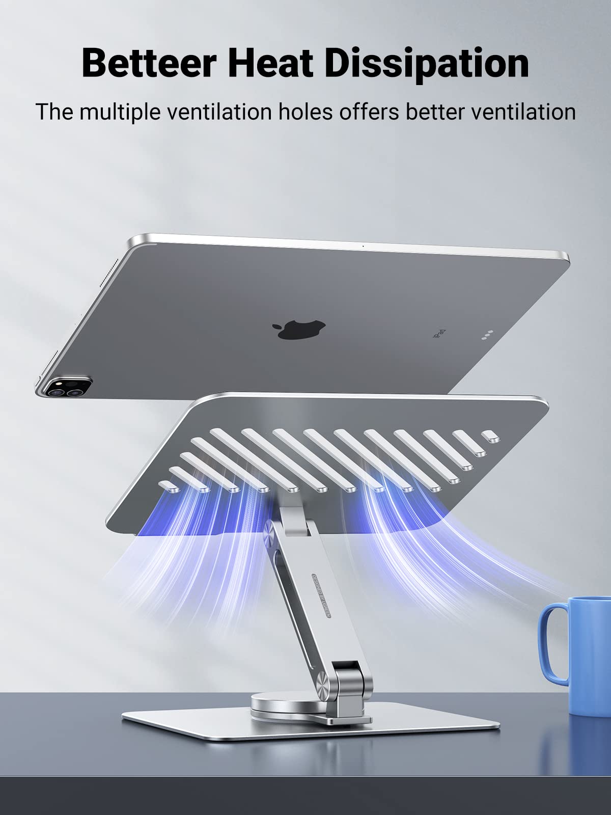 UGREEN Soporte giratorio de 360 ° para tableta ajustable con base giratoria, soporte ajustable plegable para dibujar, compatible con iPad Pro, Air/Mini y más, plateado