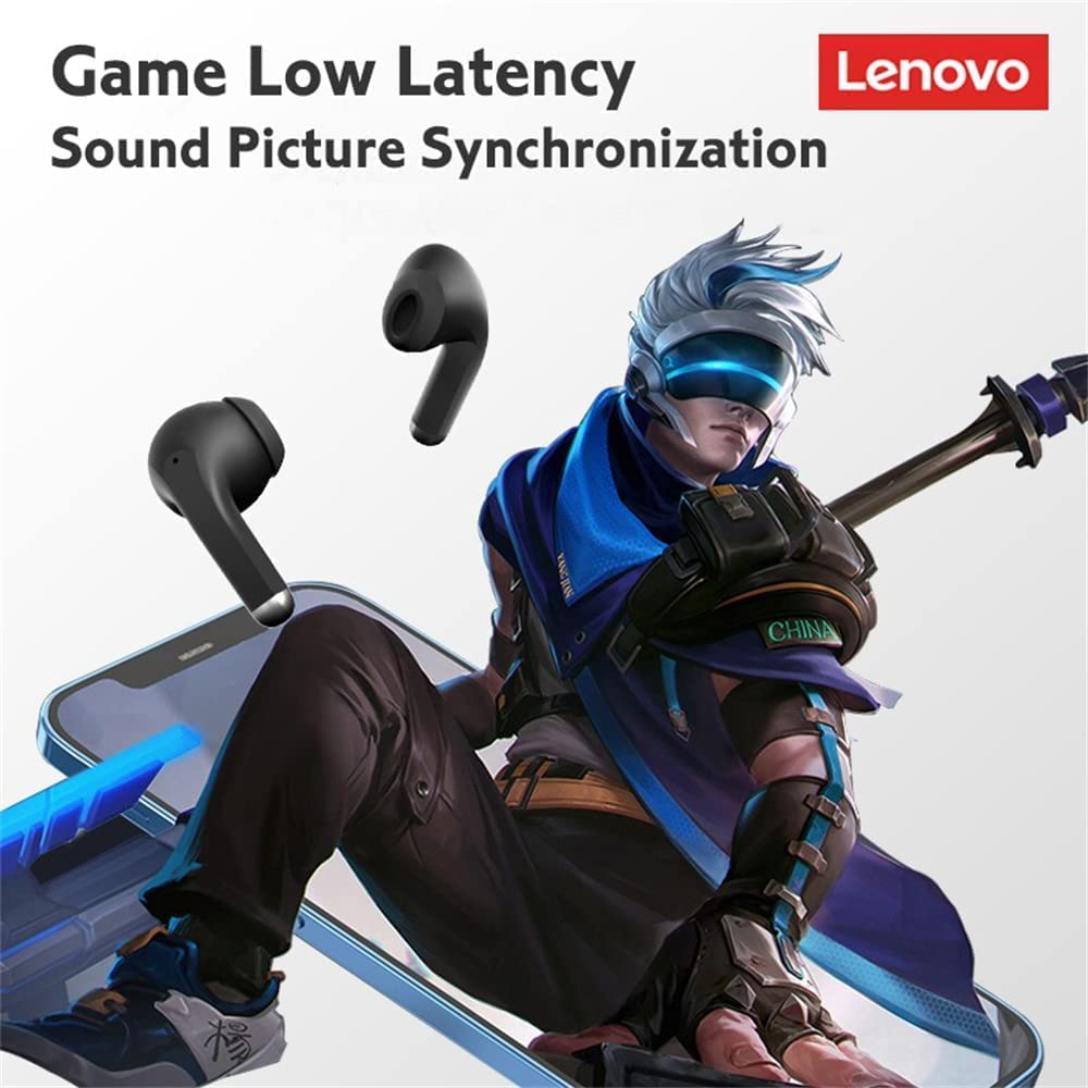 Lenovo LP40 Pro - Auriculares inalámbricos Bluetooth 5.1, 25 horas de reproducción, USB-C, carga rápida, graves profundos, control táctil, IPX5, impermeables, deportivos