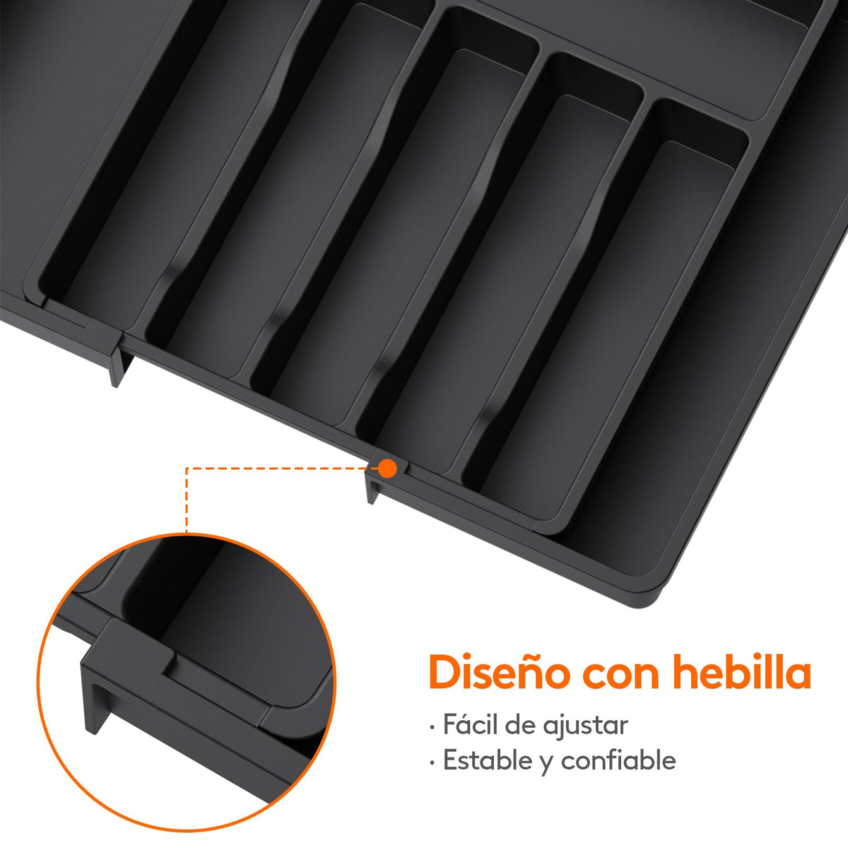 Lifewit Organizador de Cubiertos para Cajón Cocina, Bandeja para Menaje Extensible, Cubertero Compacto para Almacenar Cucharas, Tenedores y Cuchillos, Ancho 33-57 x Fondo 38 cm, Lote 1, Negro