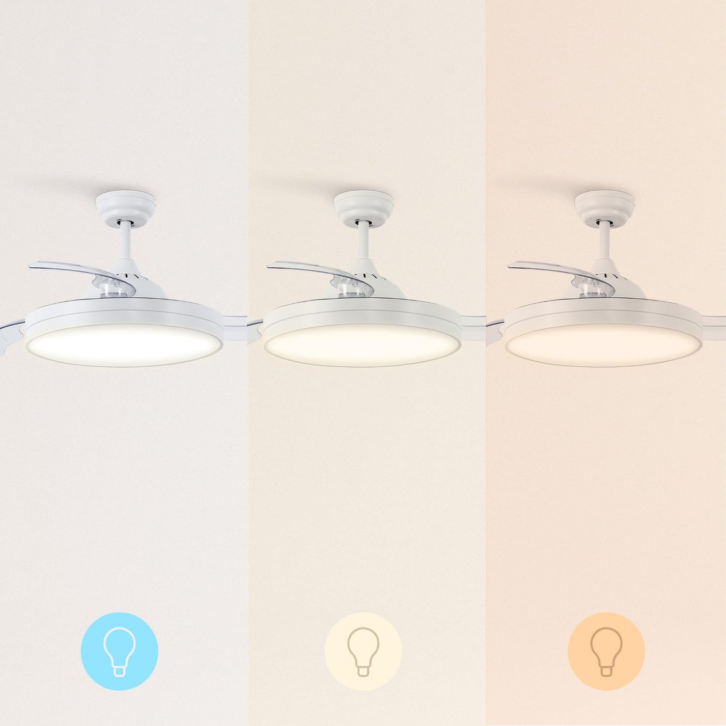 CREATE /WIND CLEAR/Ventilador de techo Blanco/Con luz, con Wifi / 6 velocidades, Cuchilla retráctil, Silencioso, Temporizador programable