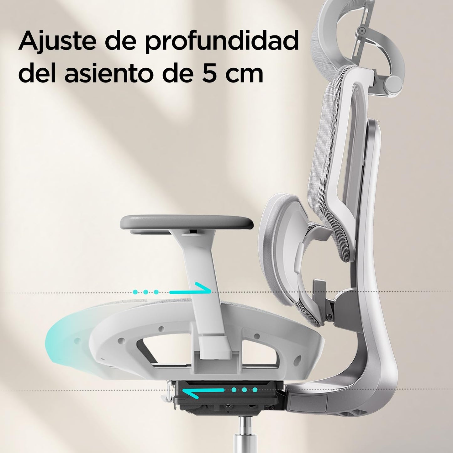 Hbada E3 Air Silla de Oficina Ergonomica - Soporte Lumbar Dinámico de 3 Zonas, Reposacabezas 3D y Brazos 4D, Silla Ergonomica Escritorio Sin Pedales (Gris)