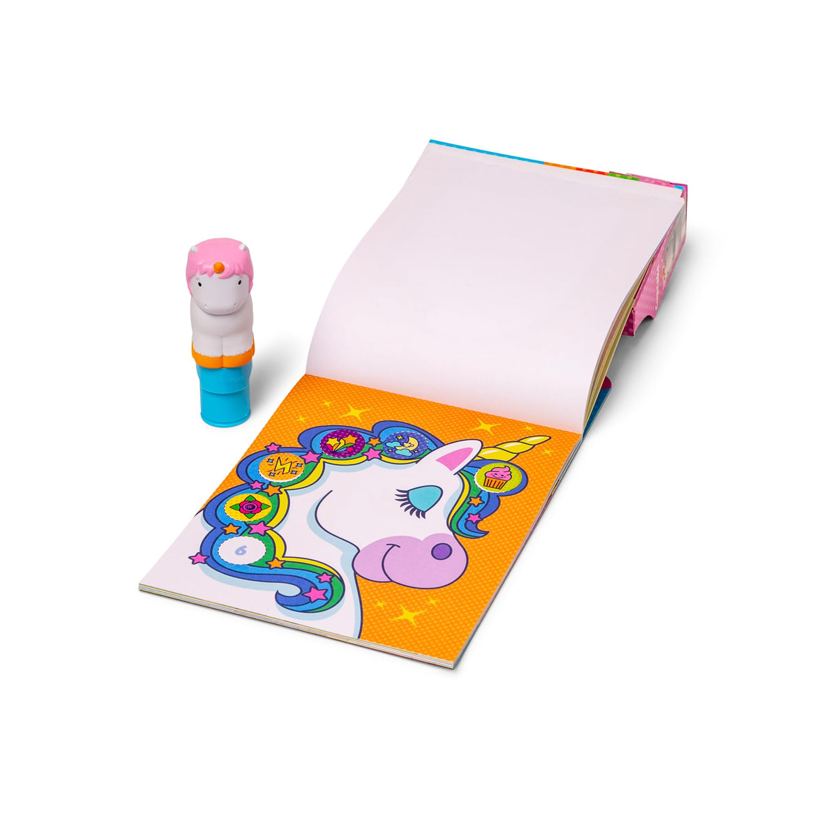Melissa & Doug - Sticker Wow! Estampador de Pegatinas Infantiles con Forma de Unicornio: Cuaderno de 24 Páginas y 300 Stickers Infantiles,Manualidades Niñas, Regalo Niña 3 años + - Certificados FSC