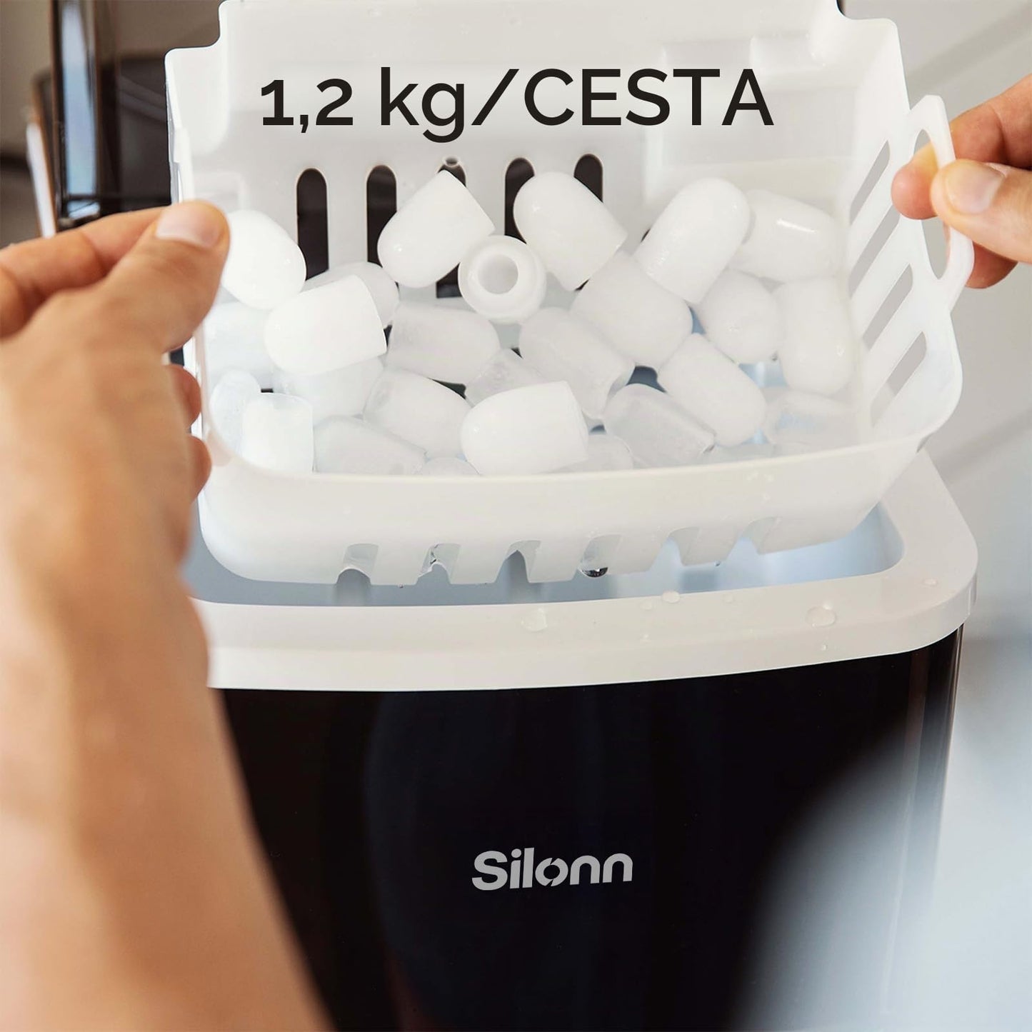 Silonn Encimera de máquina de hielo 9 cubos listos en 6 minutos, 11 kg en 24 horas, máquina de hielo autolimpiable con pala de hielo y cesta, 2 tamaños de Bullet Ice para el hogar, cocina, oficina,