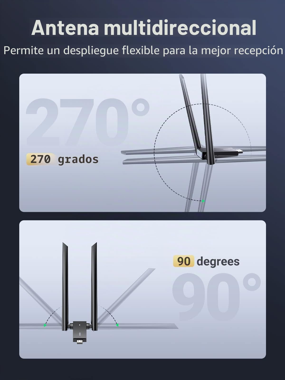 UGREEN Adaptador WiFi USB AC1300Mbps Dongle Dual Antena WiFi Dongle USB 3.0 Dual Band 5GHz/2.4GHz Adaptador Red Inalámbrico Pincho WiFi para PC Compatible con Windows 11 10 8 7 Mac OS Linux