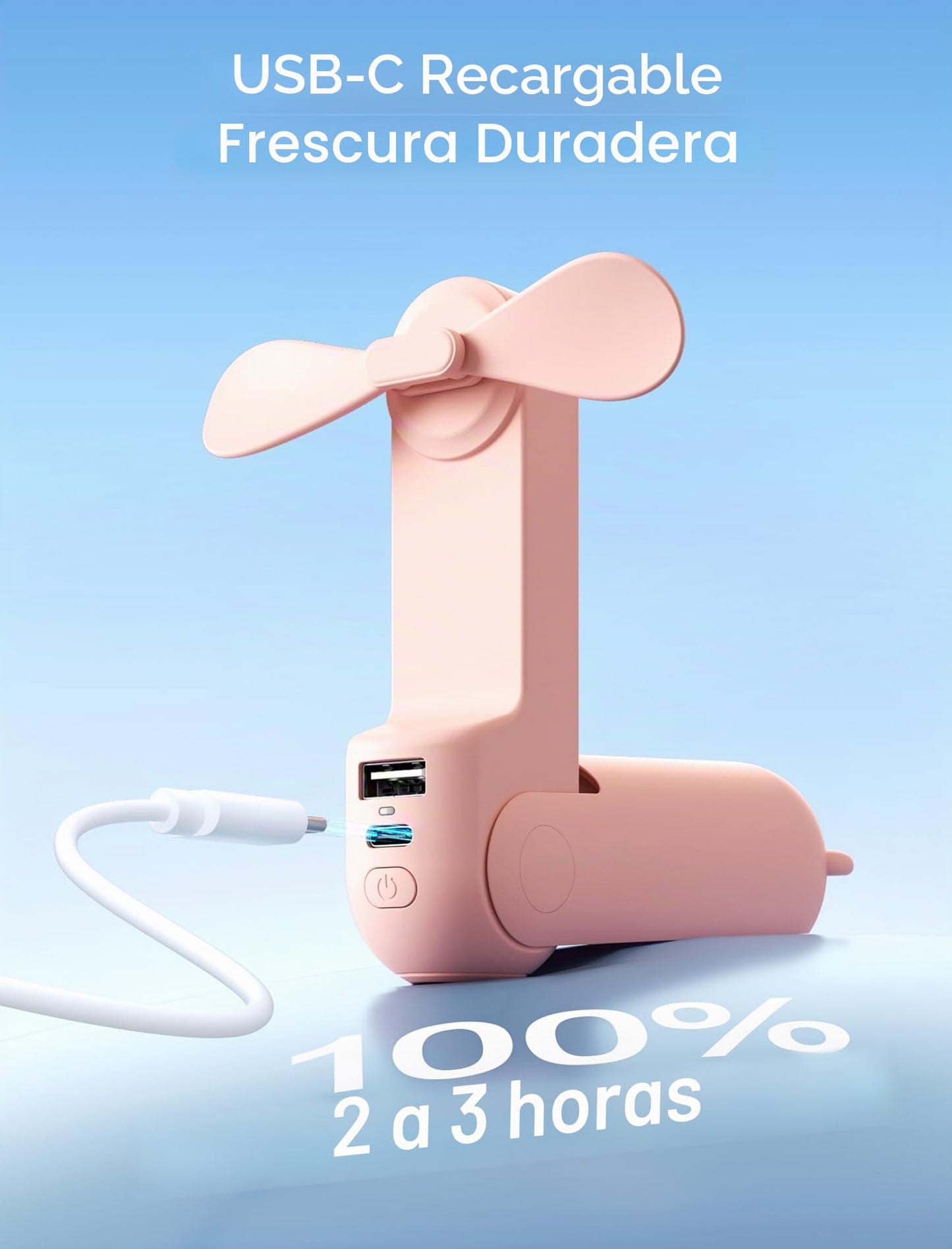 Jesir 14-22 horas de trabajo recargable ventilador de mano con tamaño de bolsillo, 2000 mAh Power Bank, funciona con batería o ventilador personal plegabl