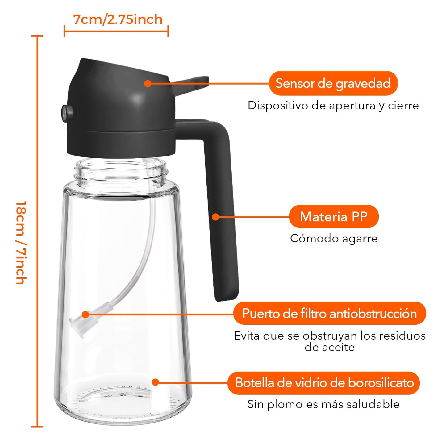 YARRAMATE Pulverizador de Aceite para Cocinar, Botella Dispensadora de Aceite de Oliva 2 en 1 para Cocina, Botella de Aceite de Vidrio de 17 oz/470 ml para Freidora de Aire, Barbacoa (Negra)