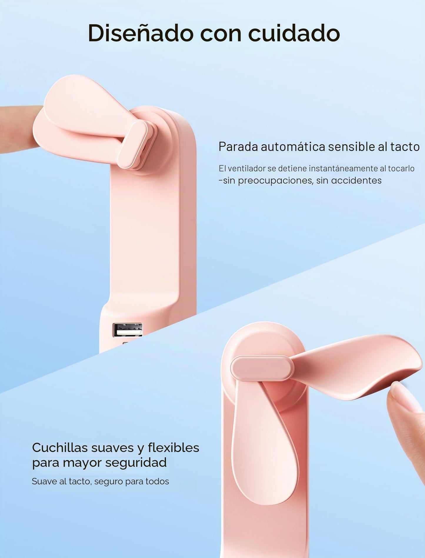 Jesir 14-22 horas de trabajo recargable ventilador de mano con tamaño de bolsillo, 2000 mAh Power Bank, funciona con batería o ventilador personal plegabl