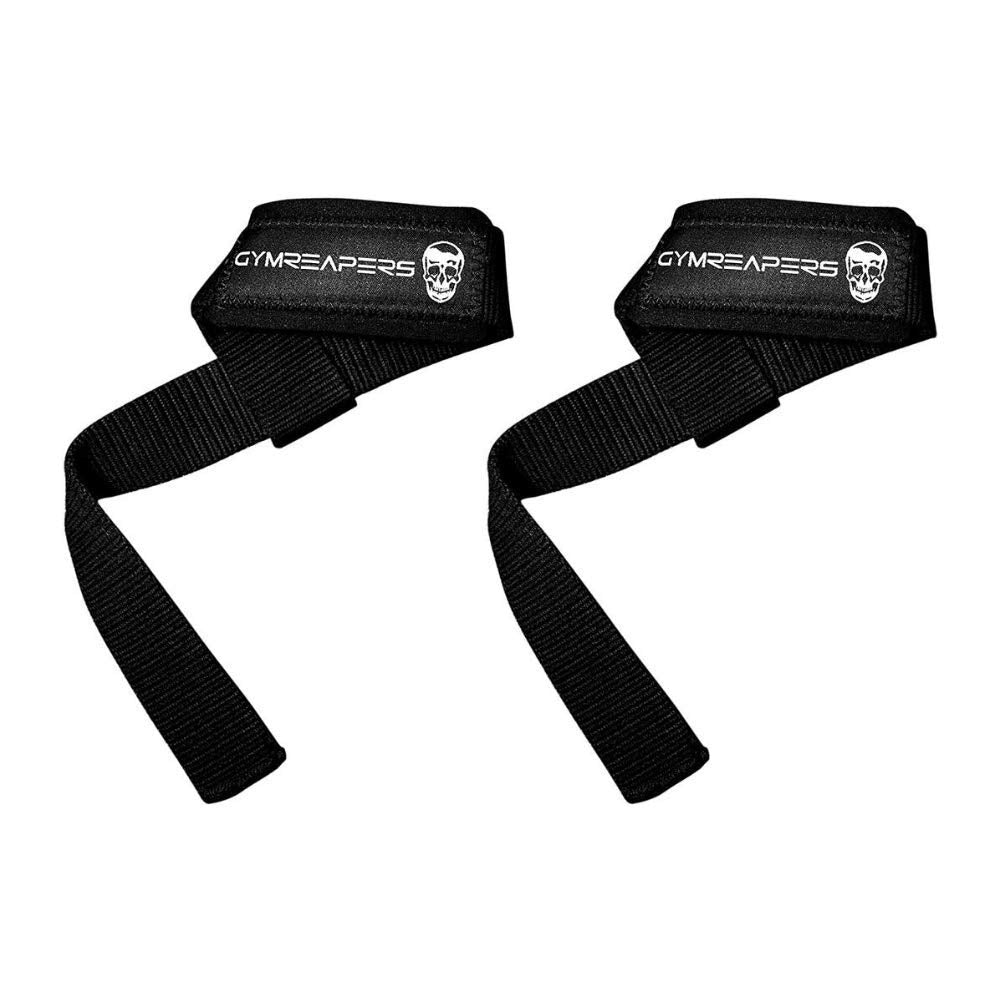 Gymreapers Muñequeras de levantamiento para levantamiento de pesas, culturismo, levantamiento de pesas, entrenamiento de fuerza, peso muerto, neopreno acolchado con algodón de 18 pulgadas (negro)