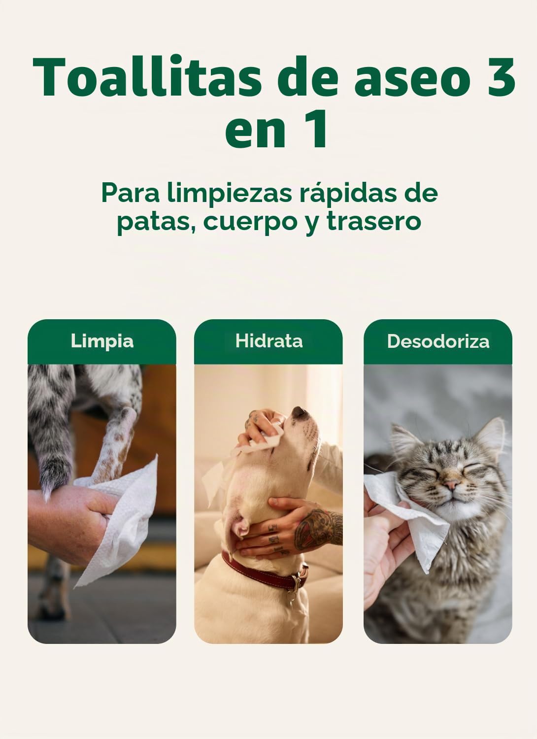 Earth Rated Toallitas hipoalergénicas para Perros, para Limpiar y Eliminar olores de Patas, Cuerpo y Trasero, Cachorros y Perros Adultos, sin Aroma, 100 Unidades