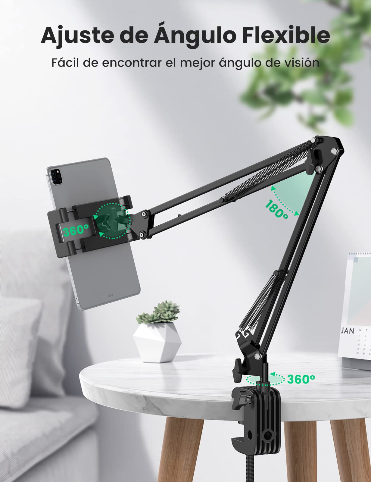 UGREEN Soporte Tablet Cama, Soporte Metálico para Movil de Mesa Brazo Articulado Multiángulo Ajustable Compatible con Tabletas de 4"-12,9" como Redmi Pad iPad iPhone 16 Galaxy Tab