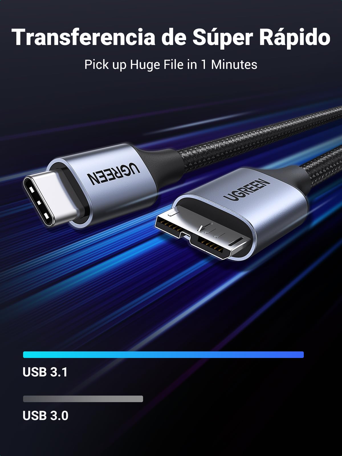 UGREEN USB C a Micro 3.0 Cable Tipo C de Disco Duro Externo Compatible con Caja SSD (1M)