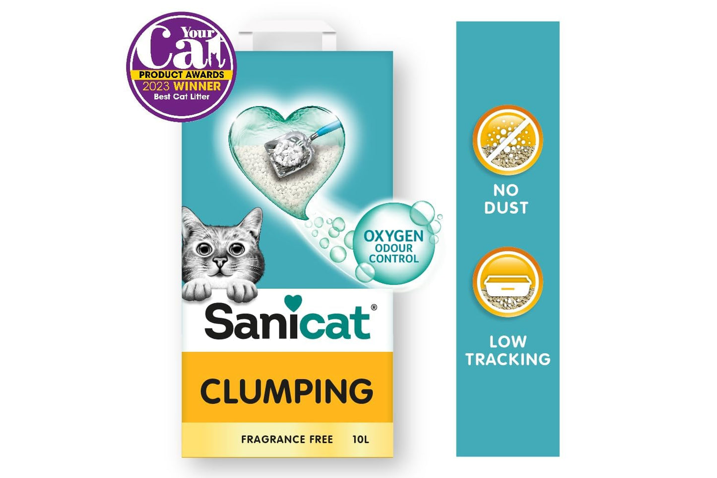 Sanicat - Arena para Gatos Aglomerante Sin perfume | Hecha de minerales naturales con control de olor garantizado | Absorbe la humedad y facilita la limpieza | 10 L de capacidad, Packaging May Vary