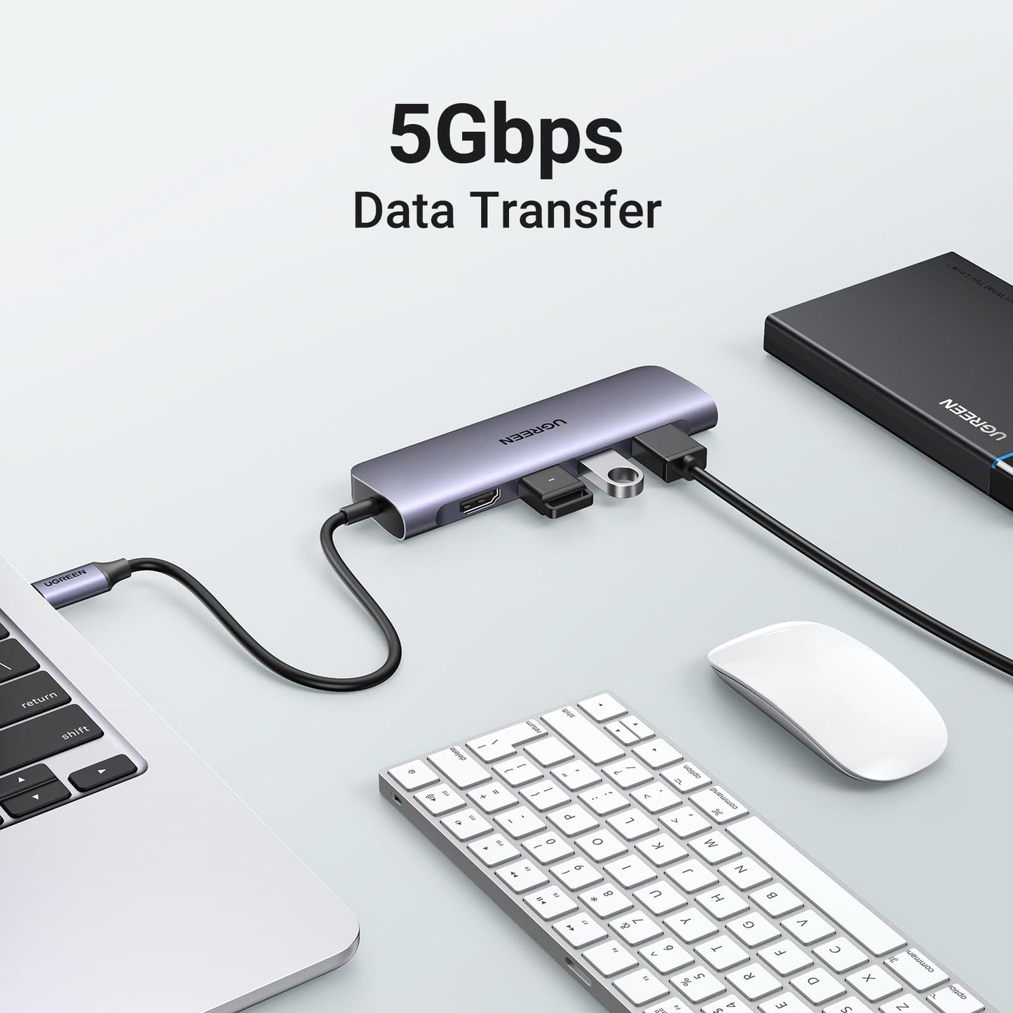 UGREEN USB C Hub, USB C HDMI adaptador 6 en 1 tipo C Hub con 4K USB C a HDMI, SD TF Card Reader, 3 puertos USB 3.0 para MacBook Pro 2019/2018/2017, Galaxy Note 10 S10 S9 S8 Plus, Chromebook, XPS Aluminio