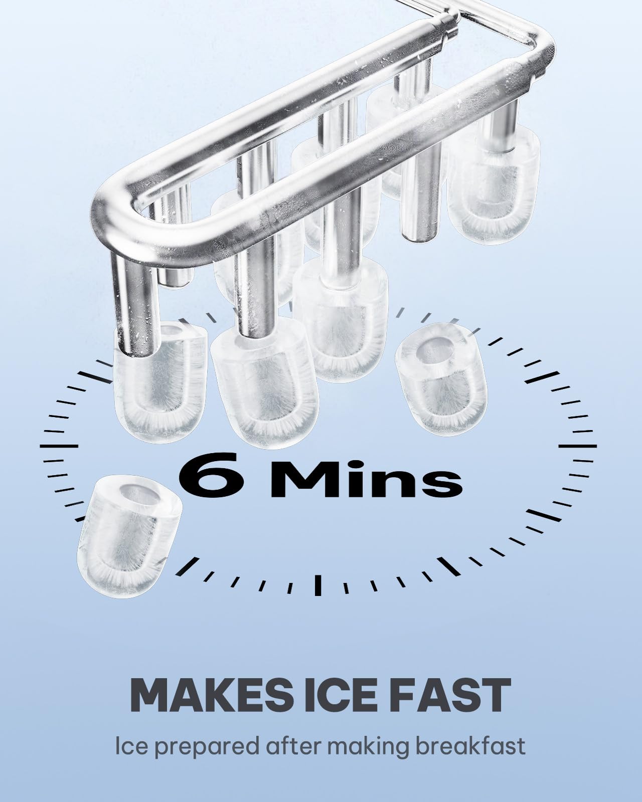 Silonn Máquina de hielo para encimera, máquina de hielo portátil con asa de transporte, máquina de hielo autolimpiable con cesta y pala, 9 cubos en 6 minutos, 26 libras por día