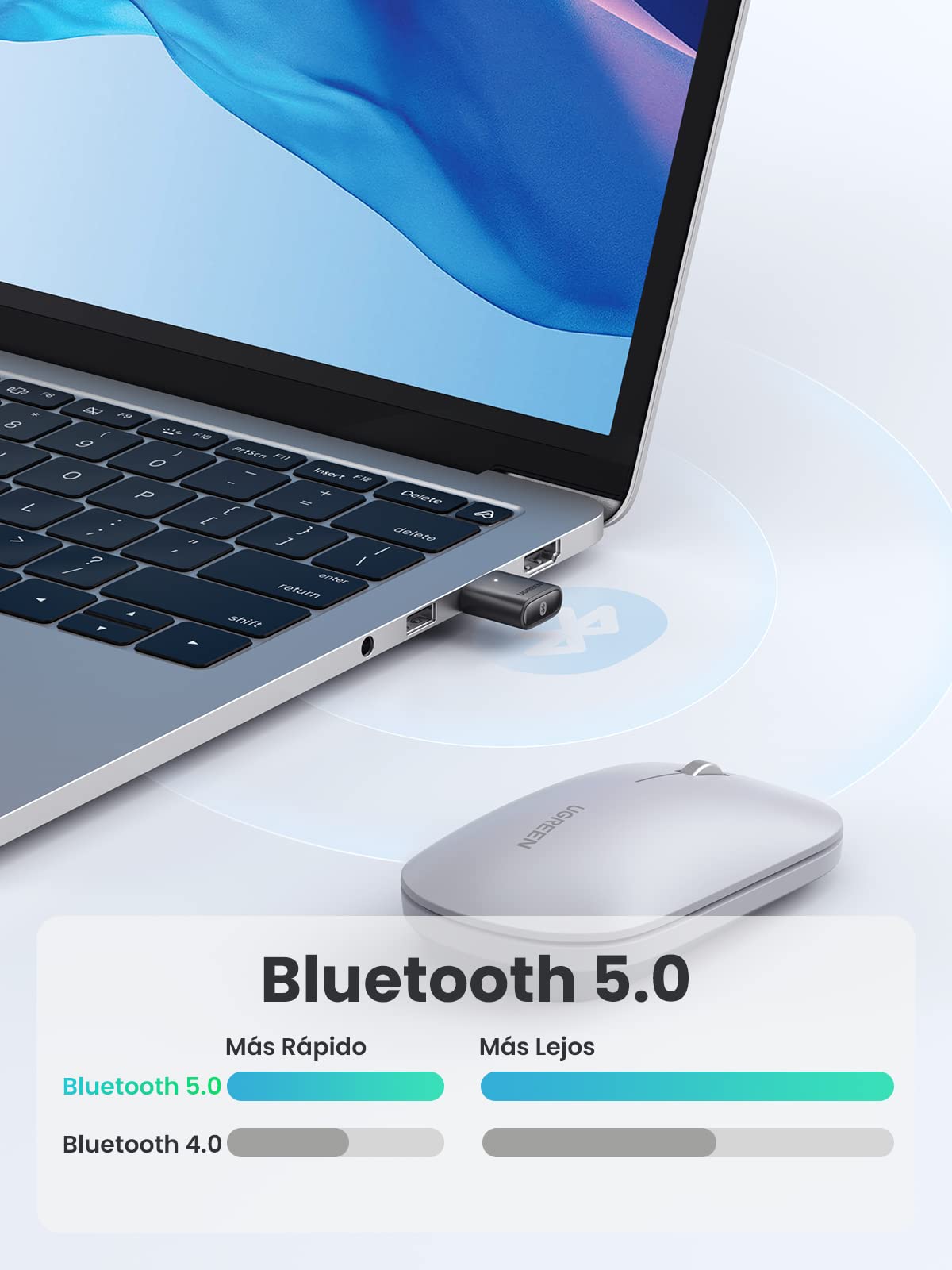 UGREEN USB Bluetooth 5.0 Adaptador diseñado para PC Portátil Windows 11 10 8.1 7, A2DP Dongle con Conectar a Mando Auricular Teclado Ratón Altavoz Móvil(Negro)
