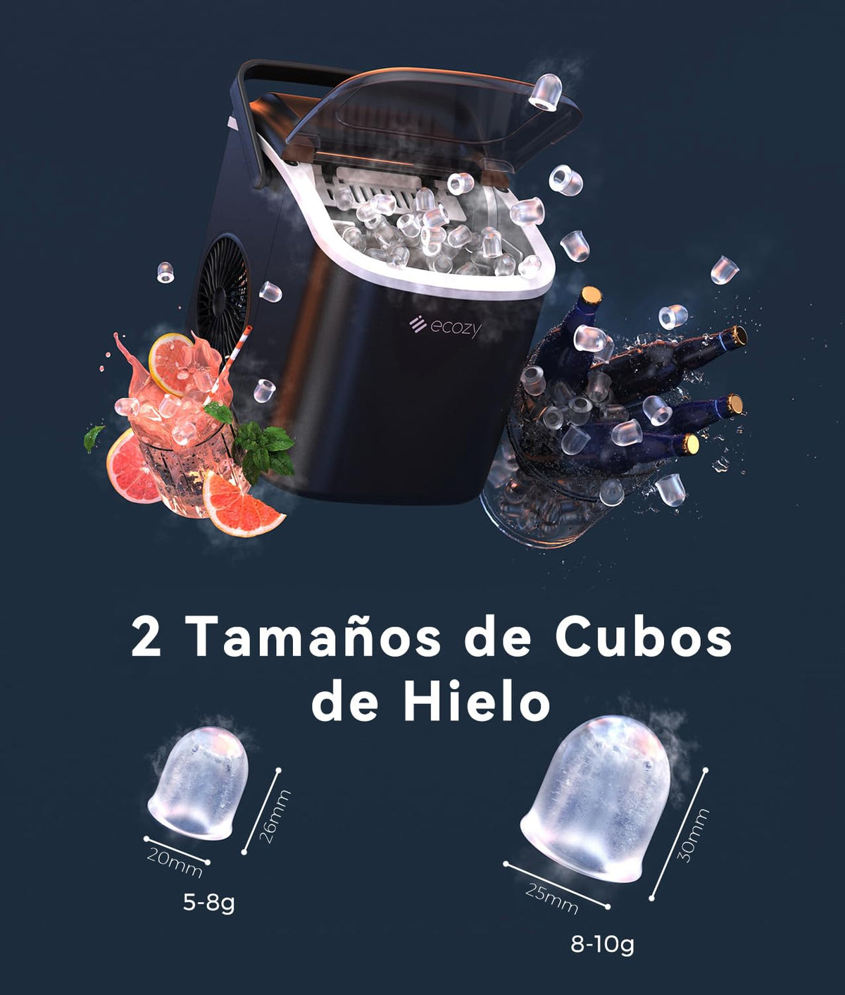 Máquina de hielo portátil ecozy, 9 cubitos en 6 minutos