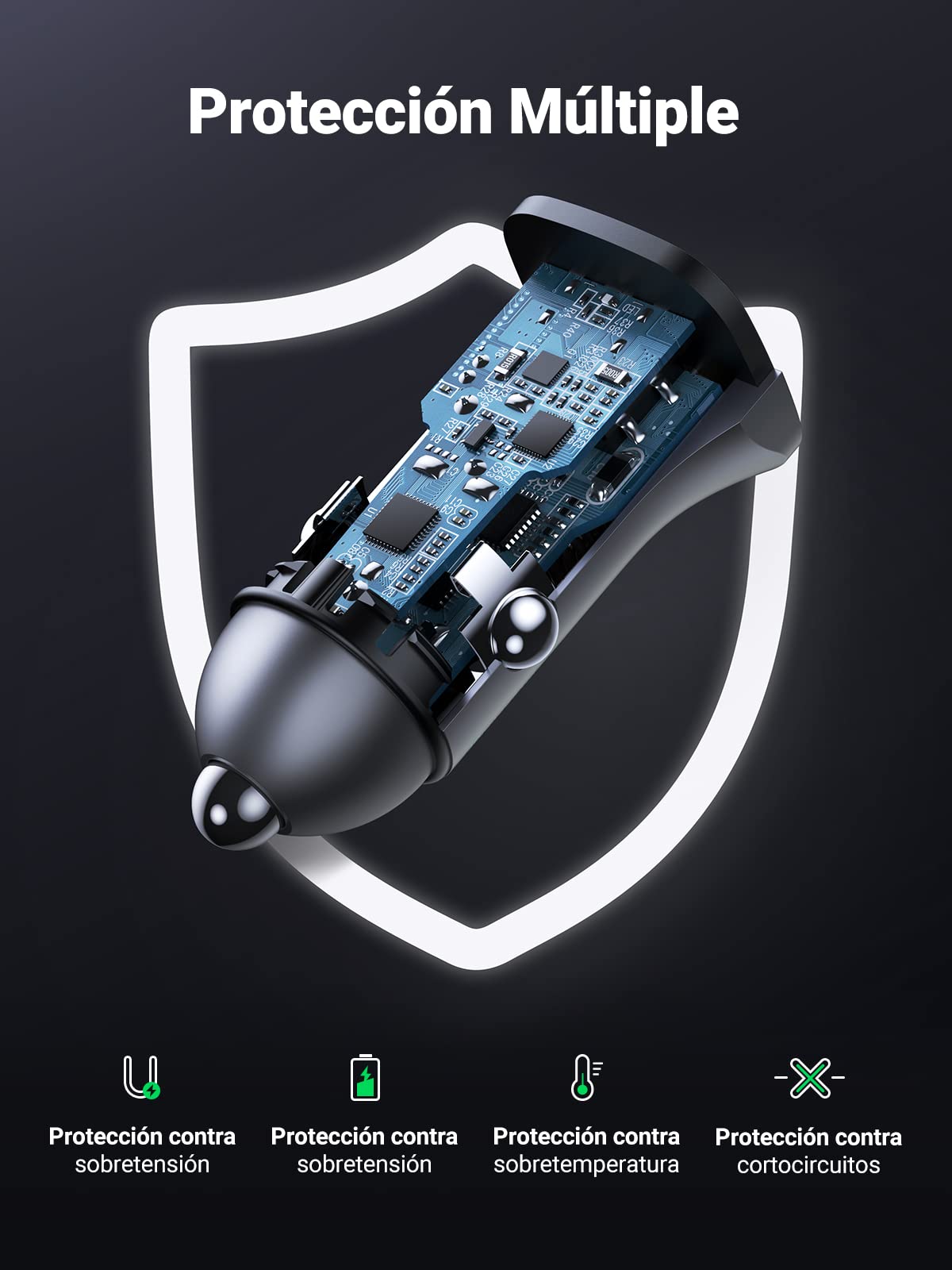UGREEN 30W Cargador Coche USB C con Cable 1M Carga Rápida PD QC 3.0 PPS