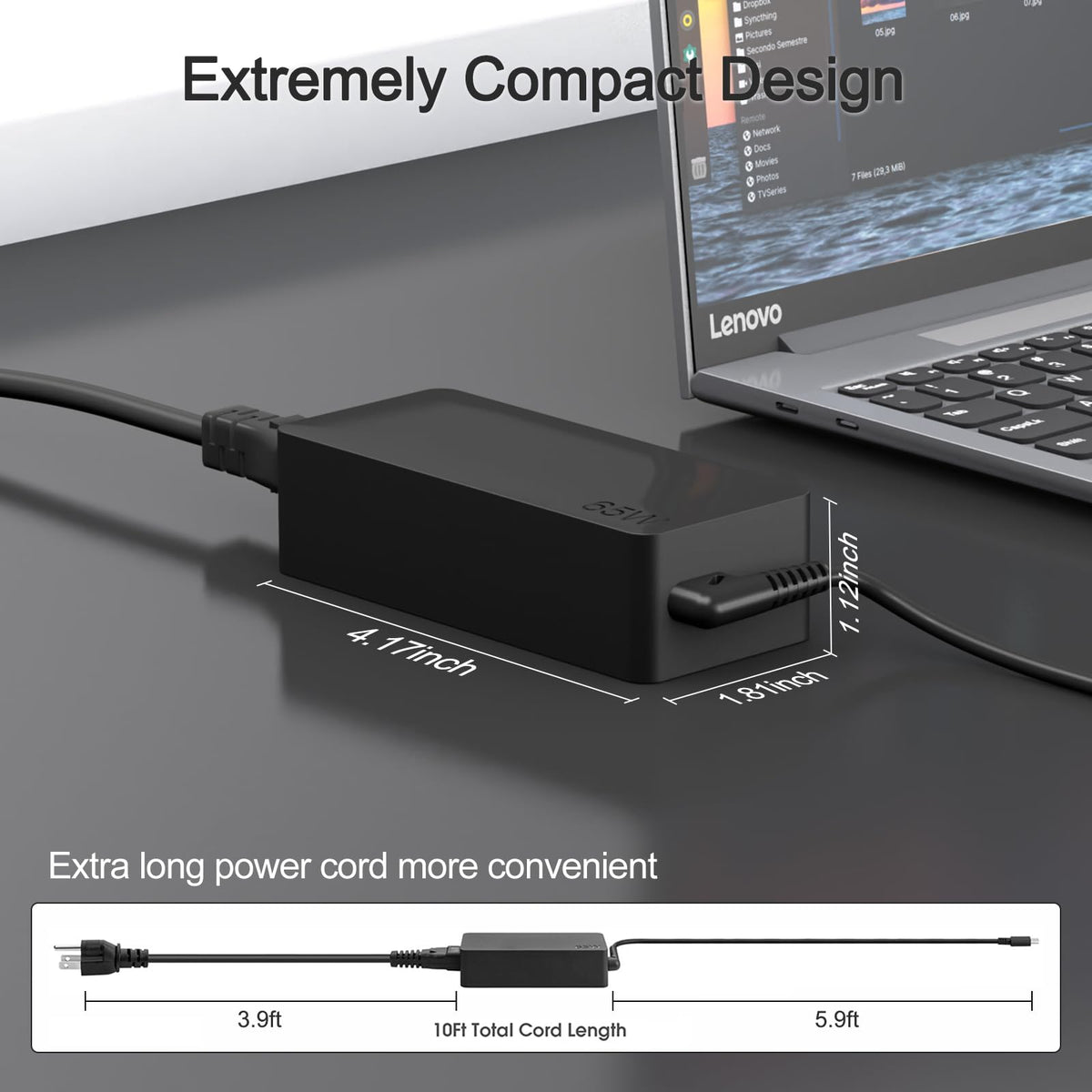 USB-C 65W 45W AC Replacement Charger fit for Lenovo ThinkPad T480 T490 T580 ADLX65YDC2A ADLX65YLC2D ADLX65YDC3A ADLX65YDC2D chromebook 2nd Gen S330 65W Laptop Power Supply Adapter Cord