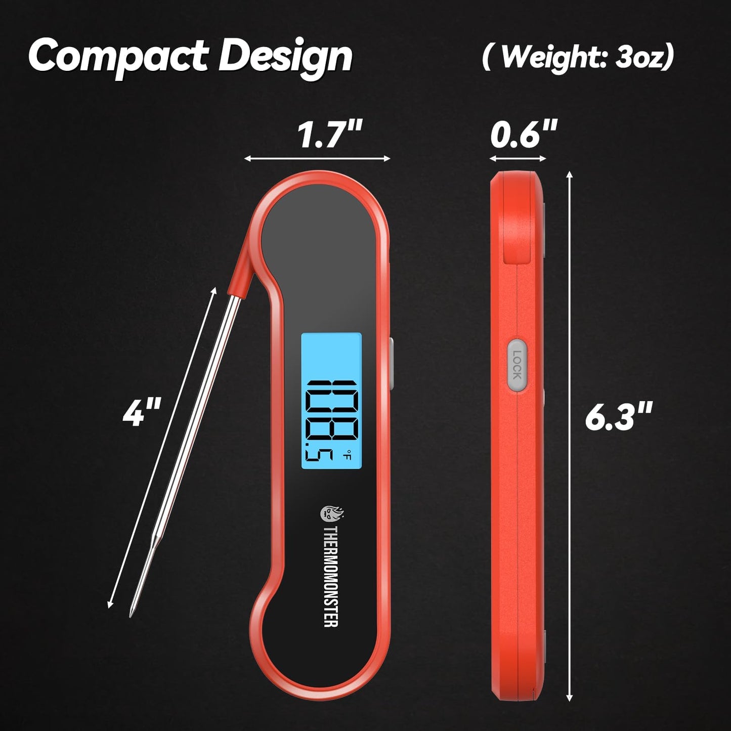 Termómetro digital de lectura instantánea para carne de 0,5 segundos con precisión de ± 0.-15.0 °C, pantalla LCD brillante 100% impermeable, con sensor de movimiento, termómetro de alimentos para