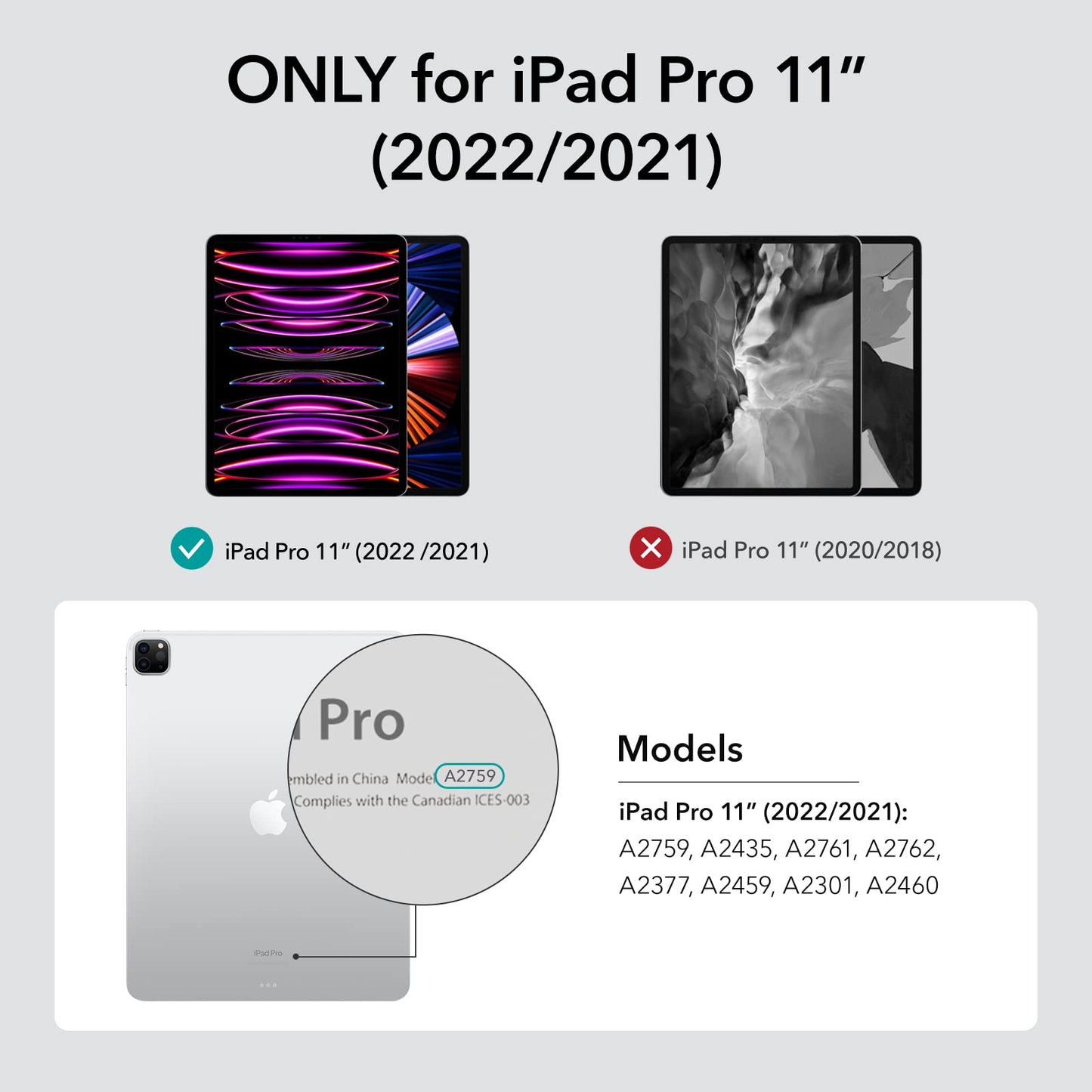 ESR Funda Compatible iPad Pro 11” (2022/2021,4ª/3ª Gen) con Portalápices, Soporte Pencil 2, Cubierta Trasera Flexible, Soporte Tríptico, Modo Automático de Reposo/Actividad, Serie Rebound, Negro