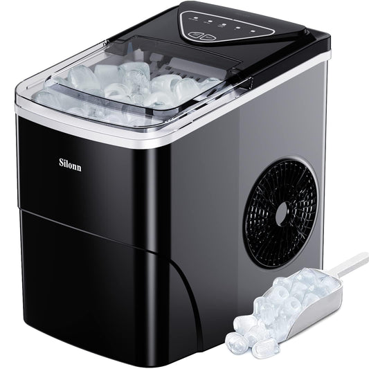 Silonn Encimera de mÃ¡quina de hielo 9 cubos listos en 6 minutos, 11 kg en 24 horas, mÃ¡quina de hielo autolimpiable con pala de hielo y cesta, 2 tamaÃ±os de Bullet Ice para el hogar, cocina, oficina,