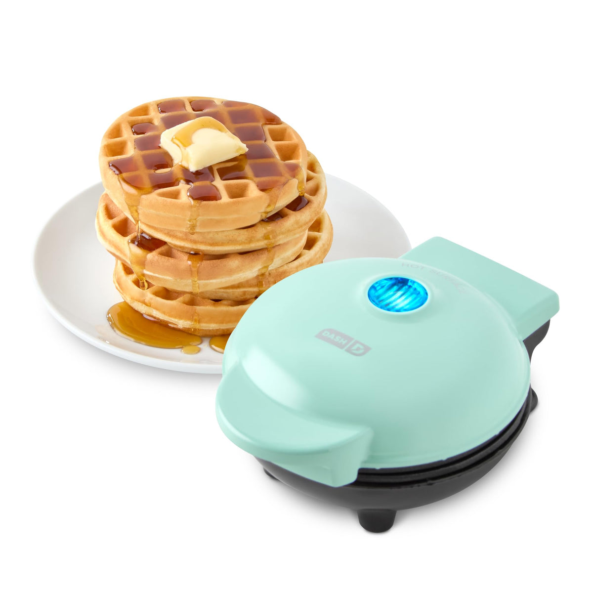 Dash - DMW001AQ - Gofrera de tamaño mini, para hacer gofres individuales, hash browns, gofres keto, con superficies antiadherentes fáciles de limpiar, 10,16 cm, color aguamarina