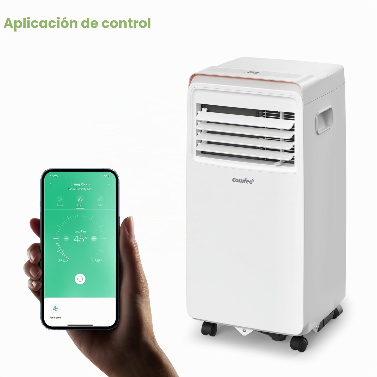 COMFEE' Aire acondicionado móvil Mini Cool Pro 7000 BTU/H, 2,0 kw, aire acondicionado 3 en 1, 4 modos, filtro HEPA, función de Follow me, temporizador, modo nocturno, para habitación de 25 ㎡/68 m³