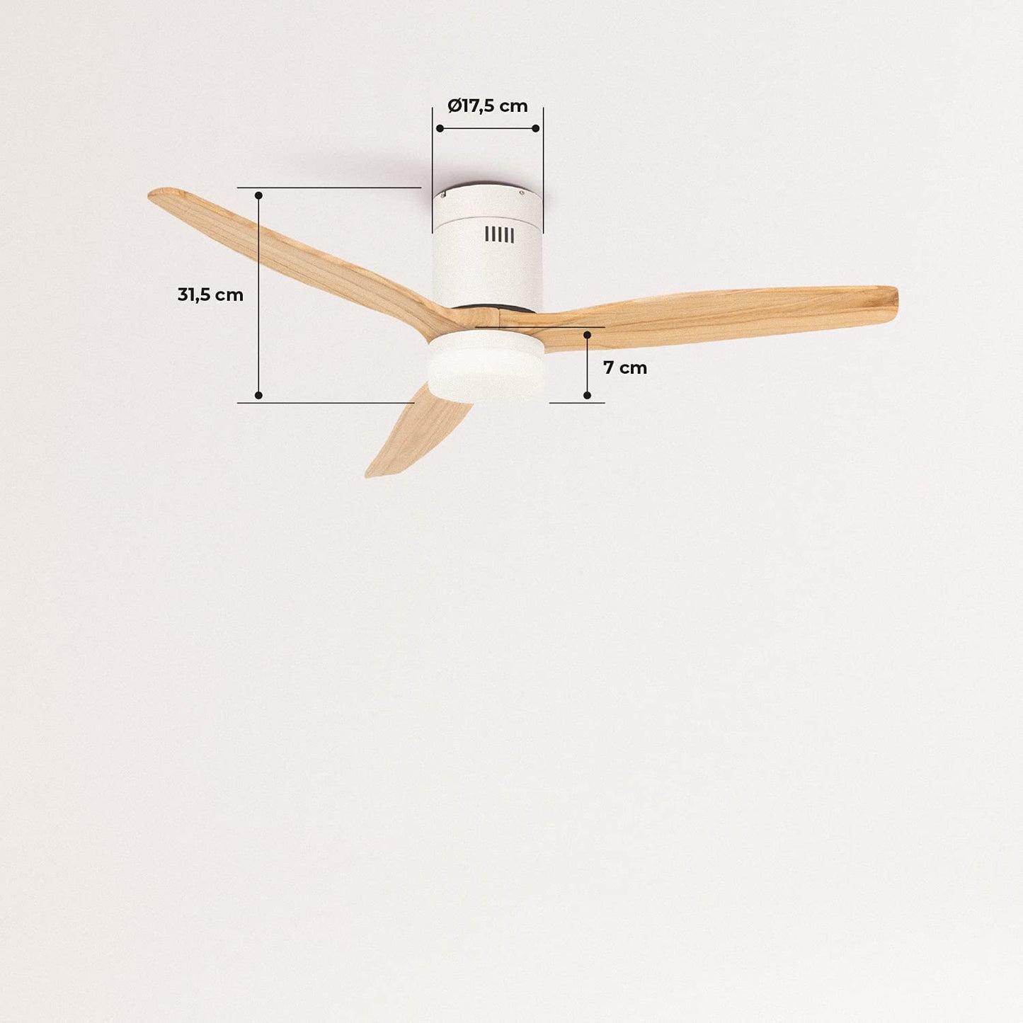 CREATE/WINDCALM/Ventilador de techo ABS con luz blanco aspas efecto madera clara y mando / 40W, Silencioso, Ø132 cm, 6 velocidades, 3 temperaturas de luz, temporizador, función verano-invierno