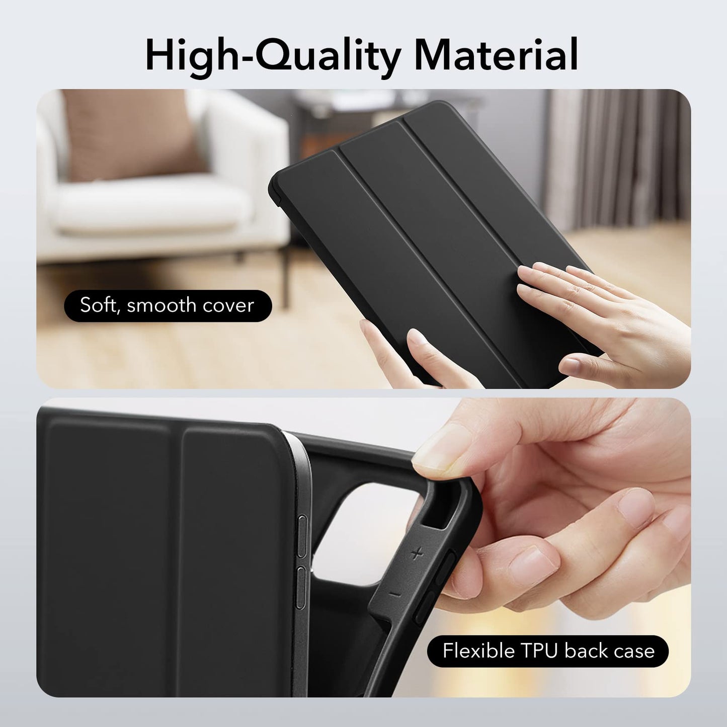 ESR Funda Compatible iPad Pro 11” (2022/2021,4ª/3ª Gen) con Portalápices, Soporte Pencil 2, Cubierta Trasera Flexible, Soporte Tríptico, Modo Automático de Reposo/Actividad, Serie Rebound, Negro