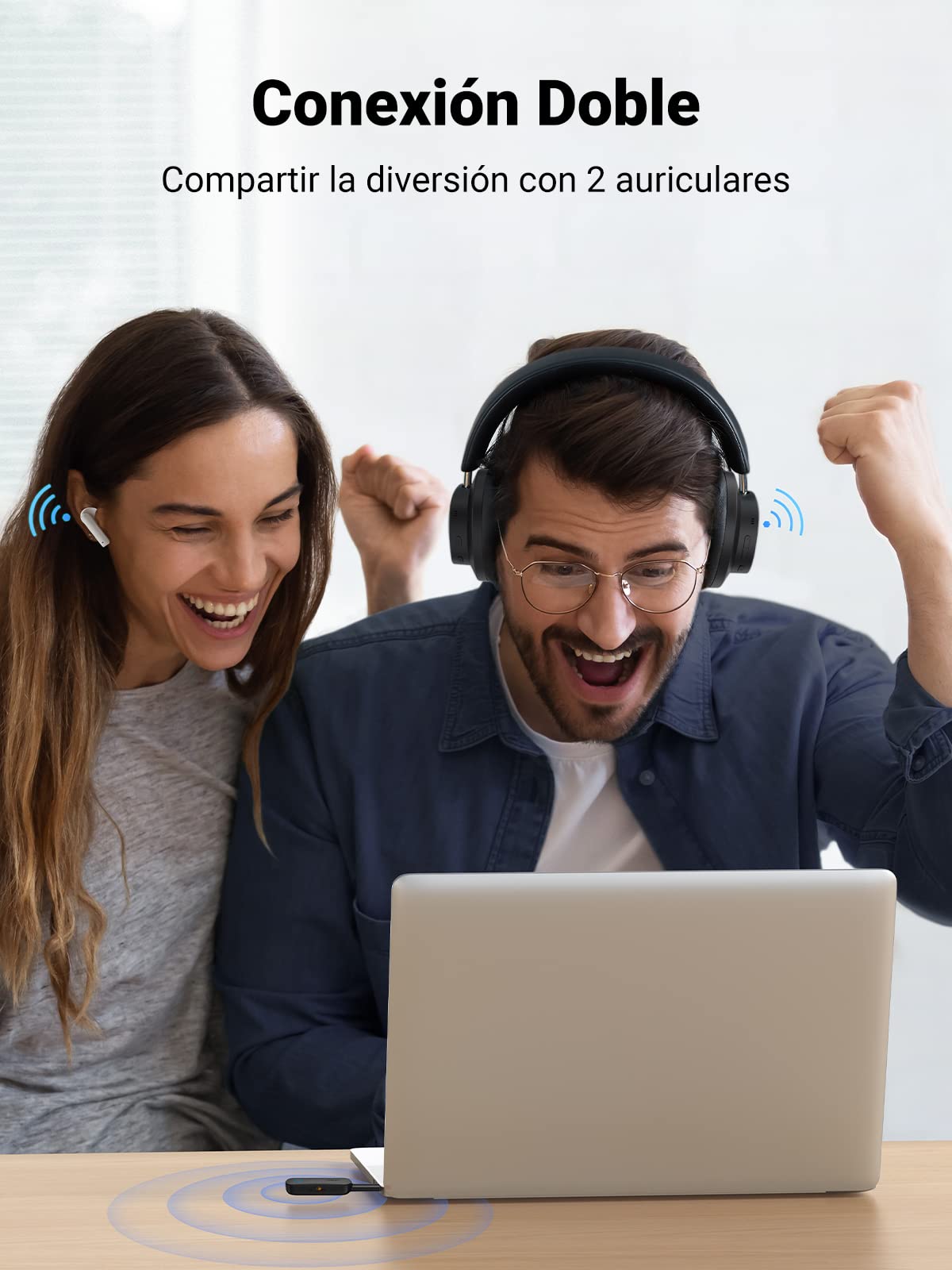 UGREEN Transmisor Receptor Bluetooth 5.4 Adaptador 2 en 1 Emisor Audio Jack 3,5mm para TV PC Coche Amplificador