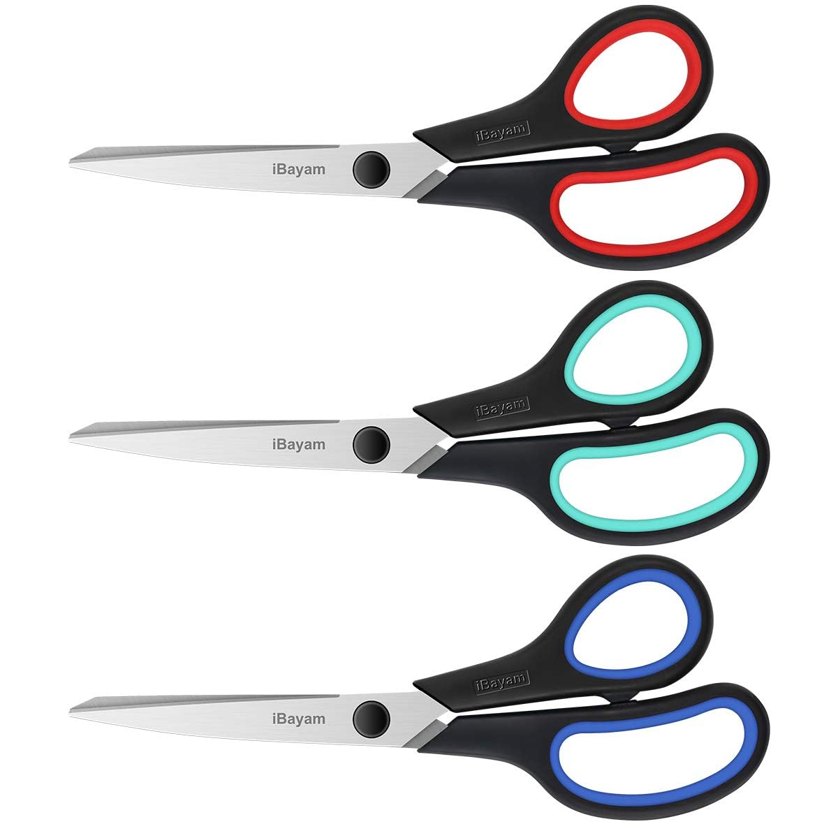 Juego de 3 tijeras de 20,3 cm, tijeras multiusos resistentes con cuchillas muy afiladas y asas de agarre cómodo, para oficina, hogar, escuela, manualidades y costura