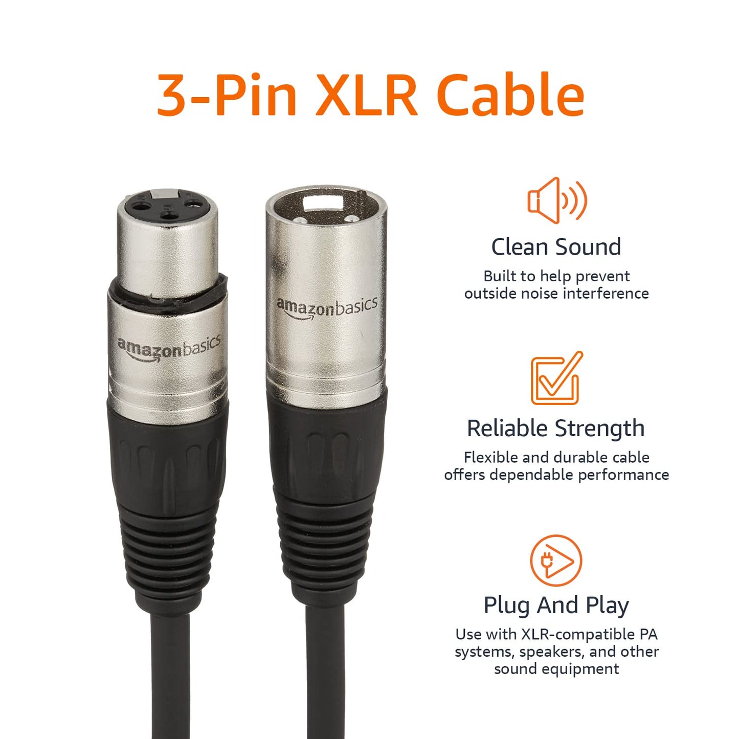 Amazon Basics - Cable XLR macho a hembra para micrófono, 1,8 metros