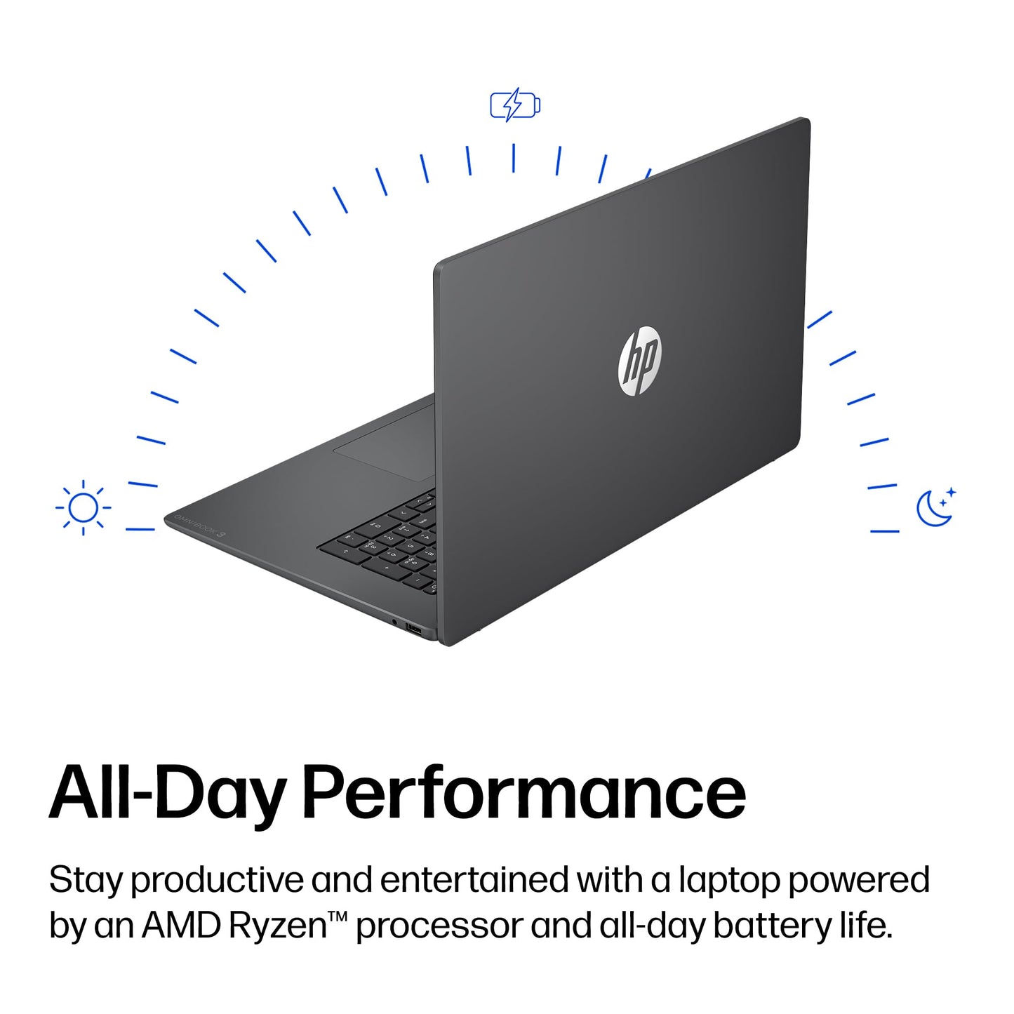HP OmniBook 3 portátil de 17,3 Pulgadas, Pantalla FHD, AMD Ryzen 3 30, 8 GB RAM, 512 GB SSD, AMD Radeon 610M Graphics, Windows 11 Home, Mica Silver, 17-dp0199nr