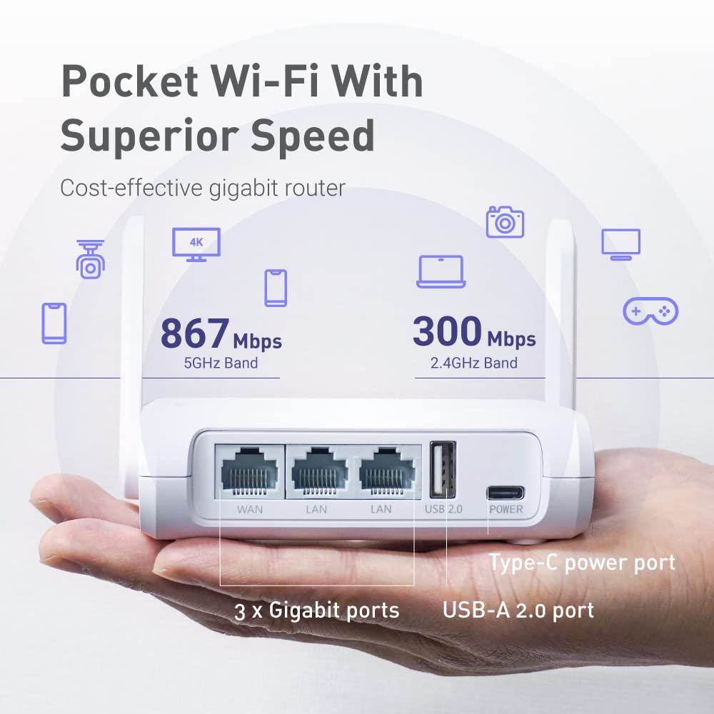 GL.iNet GL-SFT1200 (Opal) Portable WiFi Travel Router, Mini VPN Wireless Router, Mobile Internet WiFi Repeater, Dual Band Openwrt Computer Routers, Home/Business/RV/Cruise