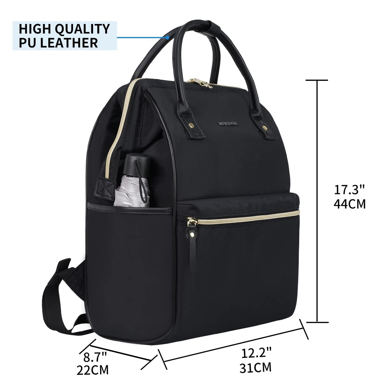 KROSER mochilo para computadora portátil de 17 pulgadas, elegante mochila repelente al agua, casual con puerto USB, para hombres y mujeres, color negro