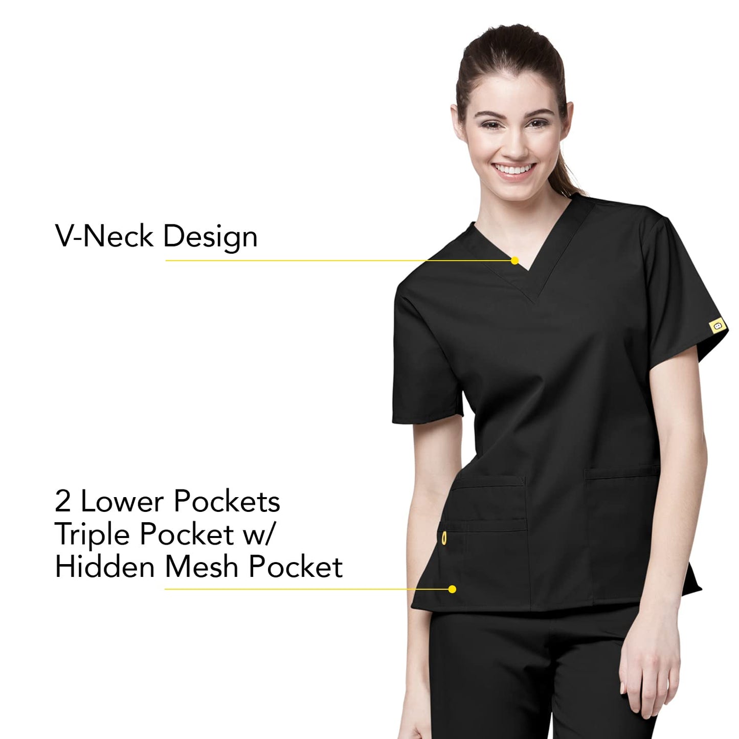 WonderWink Womens Origins Bravo V-Neck Top Medical Scrubs Shirt, Black, Medium US