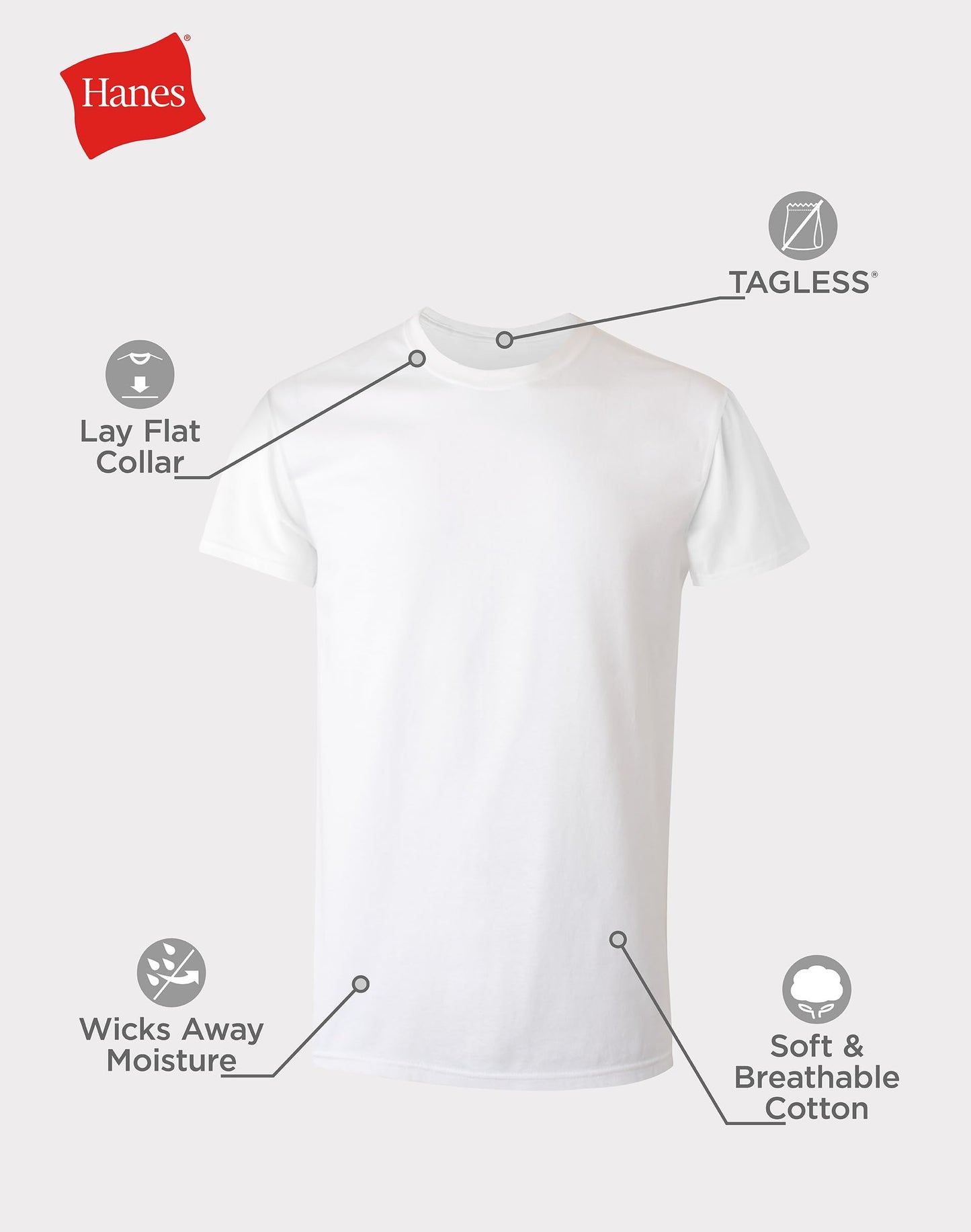 Hanes Mens White Crew Neck 6-Pack (2135P6) -White -L -6PK