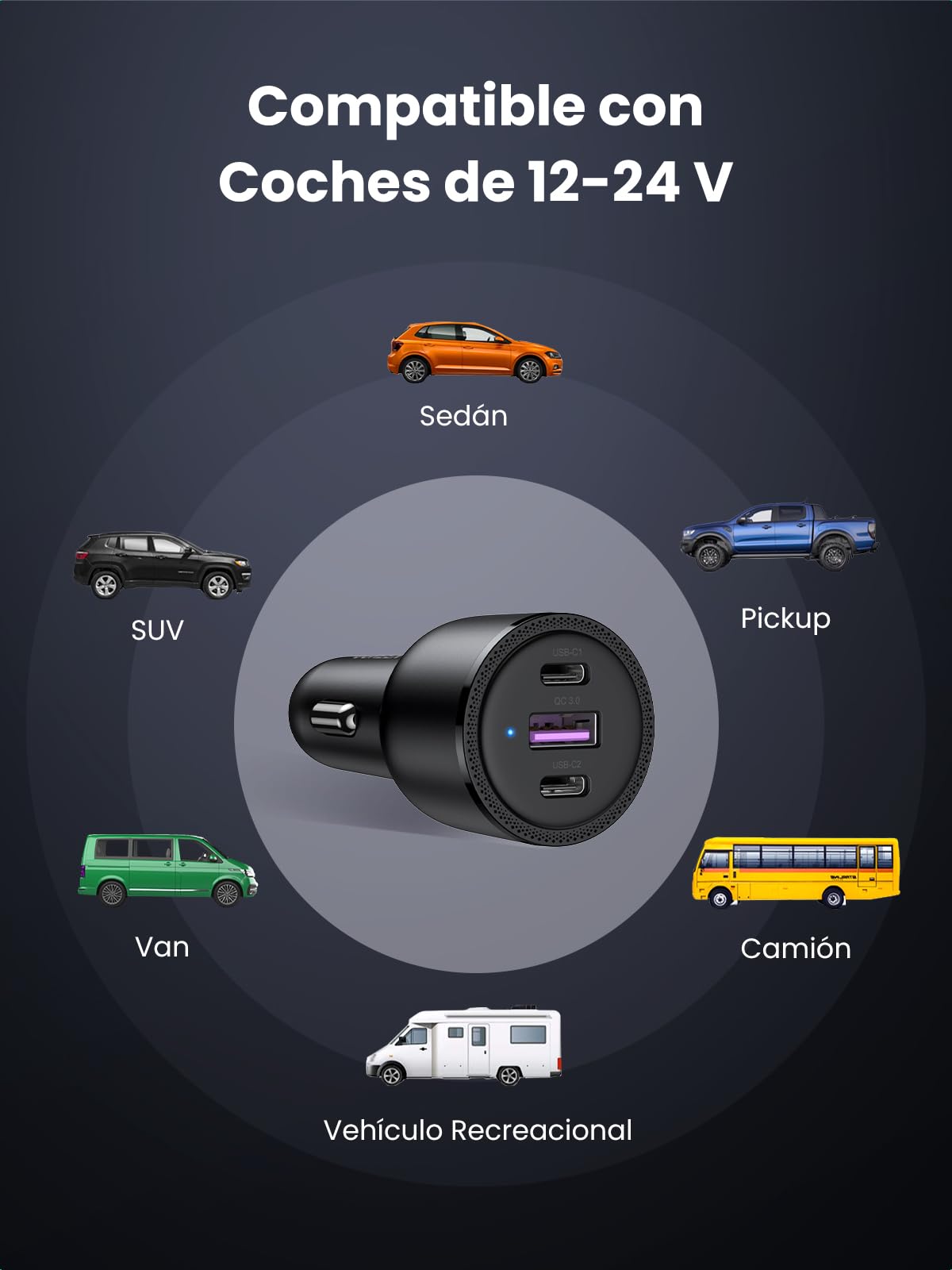 UGREEN - Cargador de Coche USB C rápido PD QC 3.0, 69 W, Cargador para Encendedor de Cigarrillos, USB C, 65 W, 45 W, 30 W, Compatible con MacBook Pro Air iPad Pro Steam Deck iPhone 15 Pro MAX 14 13