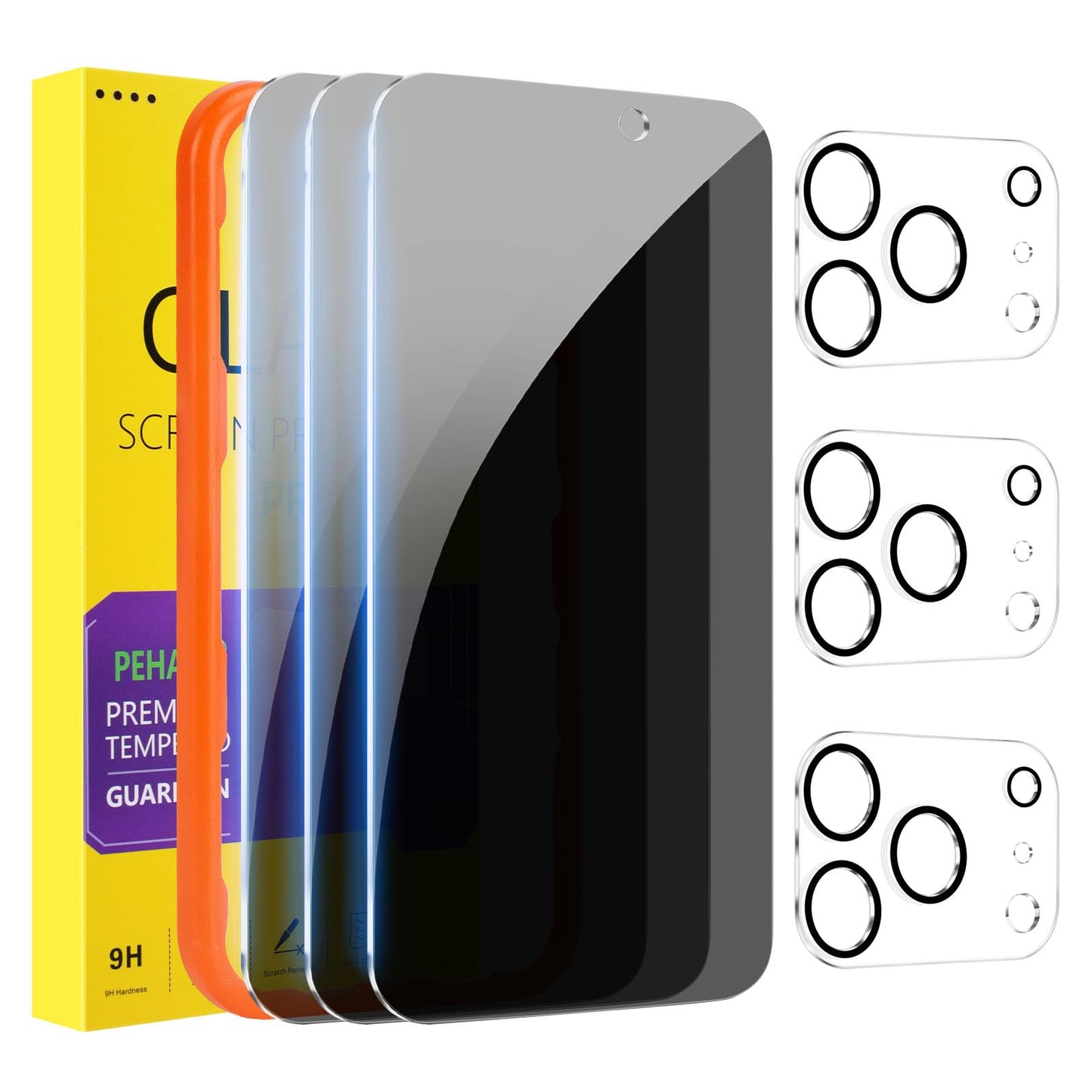 Paquete de 3+3 protectores de pantalla de privacidad para 17 Pro Max con protector de lente de cámara, cobertura completa, película de vidrio templado antiespía, dureza 9H, protección de borde