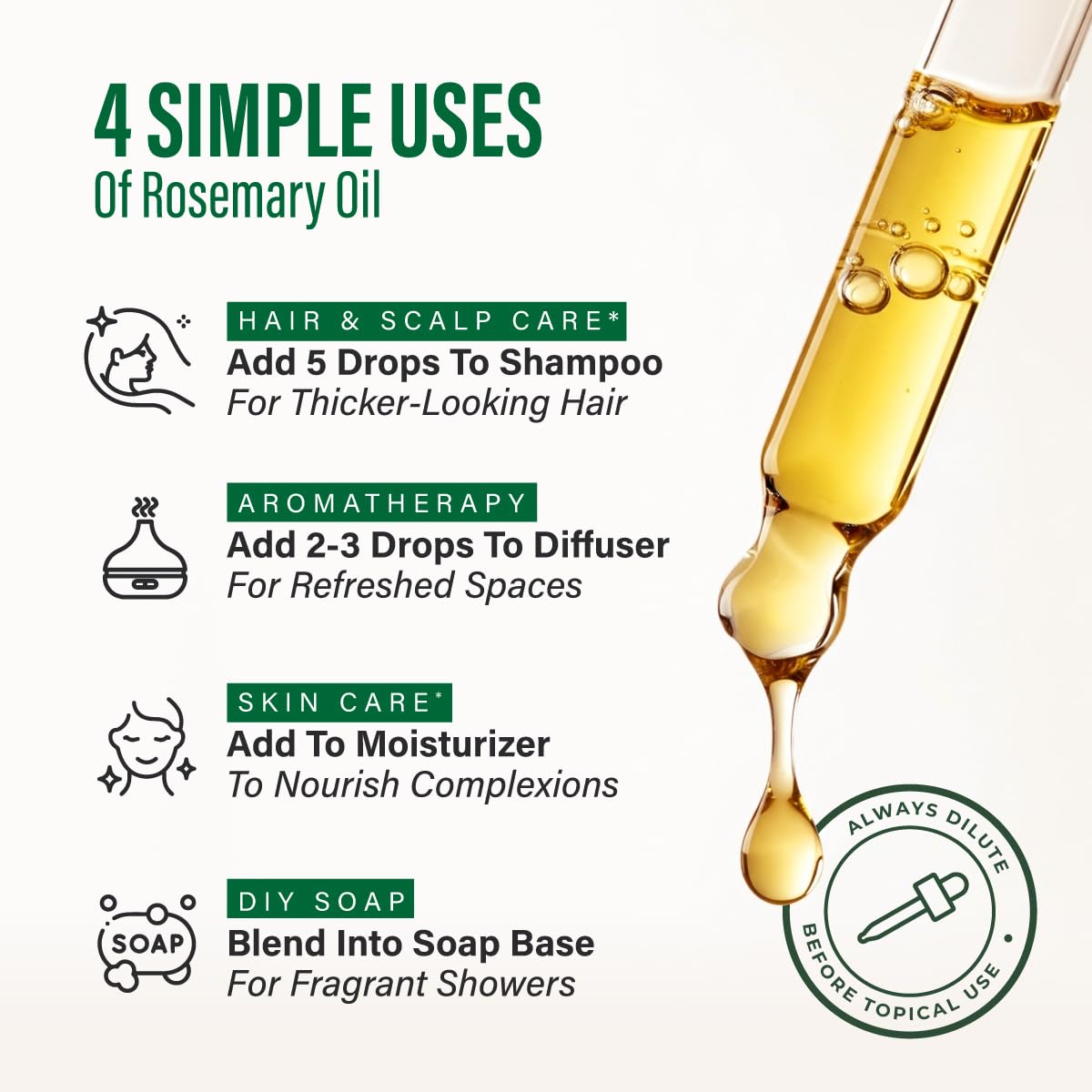Kukka Aceite romero para el crecimiento cabello (118 ml) - Aceites romero 100% naturales sin diluir para piel, difusor, cuero cabelludo seco y aromaterapia - Aceite romero para el crecimiento cabello