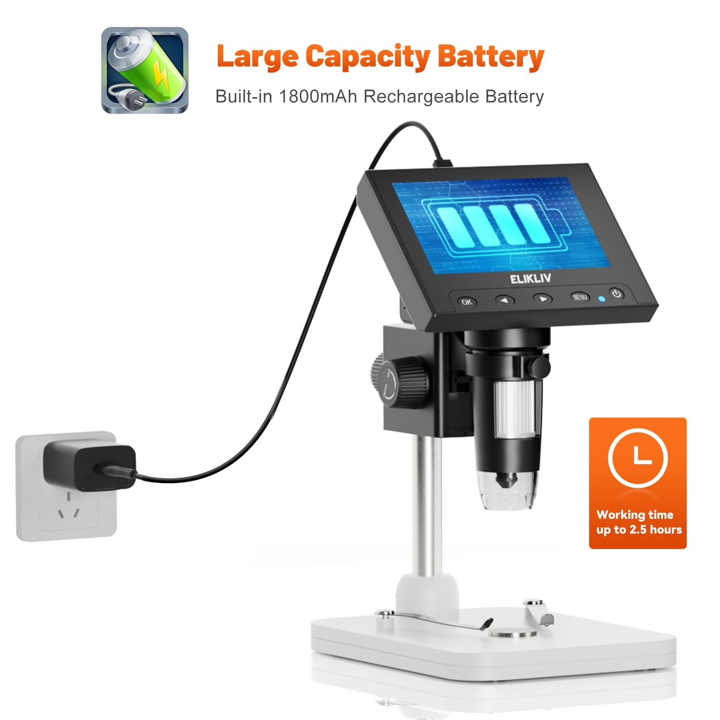Elikliv Microscopio Digital LCD para Monedas 1000x, Lupa con 8 Luces LED Ajustables, Vista PC Compatible con Windows, EDM4, 4,3 Pulgadas