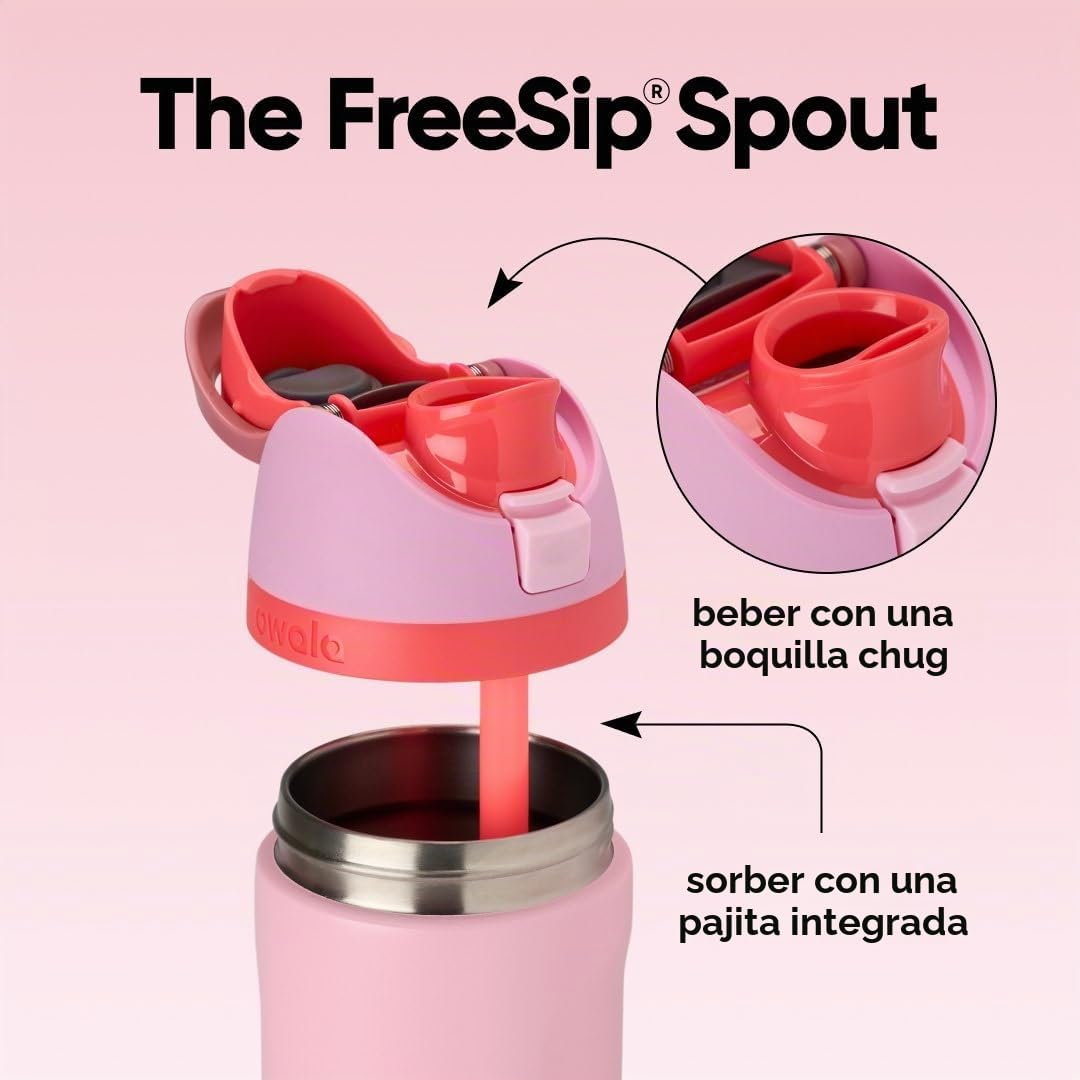Owala FreeSip botella agua acero inoxidable con pajita, 710 ml - Botella térmica a prueba de fugas para el deporte y los viajes, sin BPA, Angle Food Cake