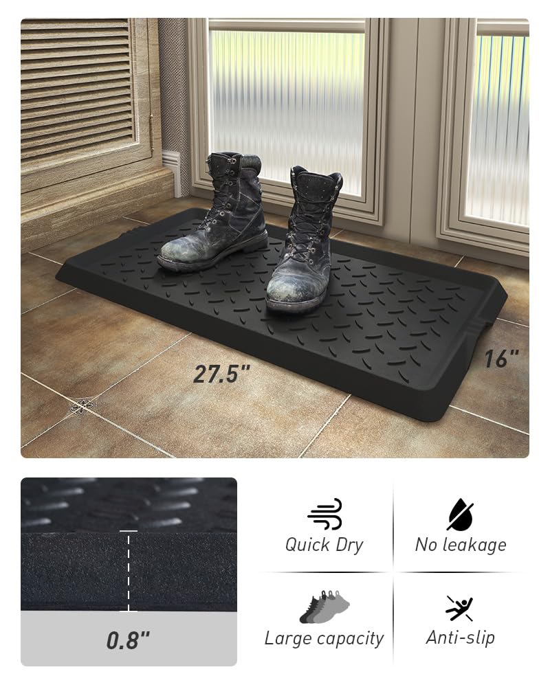 SUPENUIN Alfombrilla de goma resistente con borde impermeable para zapatos, para entrada, interior y exterior, multiusos, atrapa todas las bandejas, almacenamiento de zapatos de entrada, 16 x 27.5