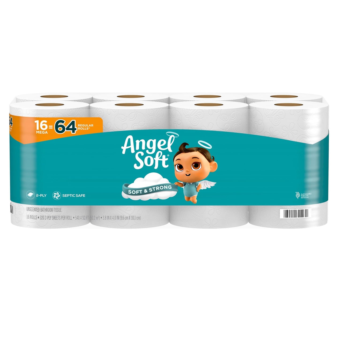 Angel Soft® Papel higiénico, 16 mega rollos = 64 rollos regulares, papel de baño de 2 capas
