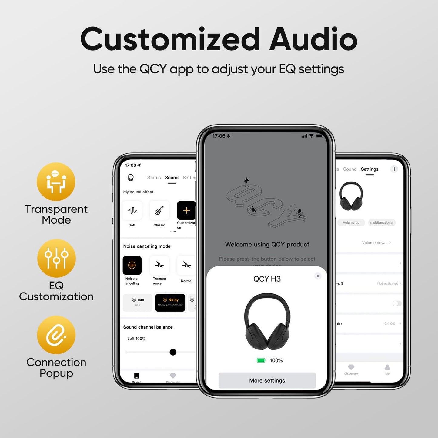 QCY H3 Auriculares Inalámbricos Bluetooth 5.4 Cancelación de Ruido Activa Híbrida, Hi-Res Audio, 60 Horas de Reproducción, Plegables Cascos Inalámbricos Compatible con iOS/Android
