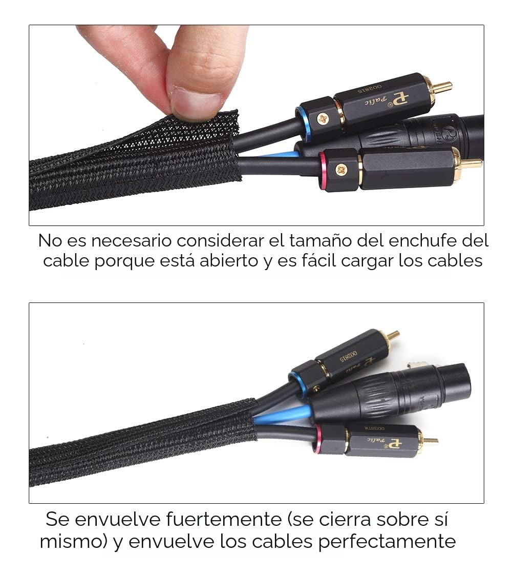 Alex Tech 13mm-3.1m Manguito de Cable Auto-Cierre Recoge Cables Cubre Cables Organizador Cables Funda Cables para Computadora PC Automotriz - Negro