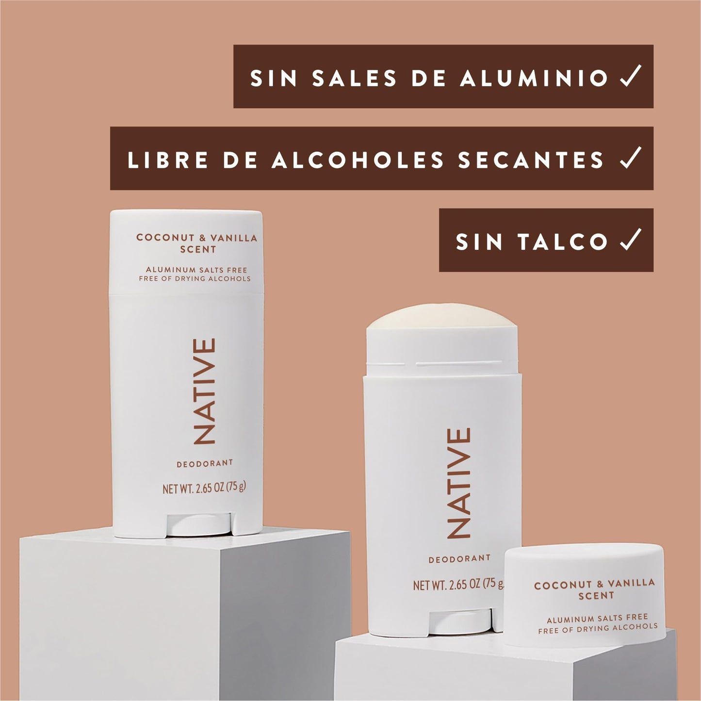 Native Desodorante para Mujeres & Hombres - Libre de Alcohol & Aluminio - Aroma a Coco & Vainilla - Con Manteca de Karité, Aceite de Coco & Bicarbonato de Sodio - Control del Olor 72 Horas (75 ml)